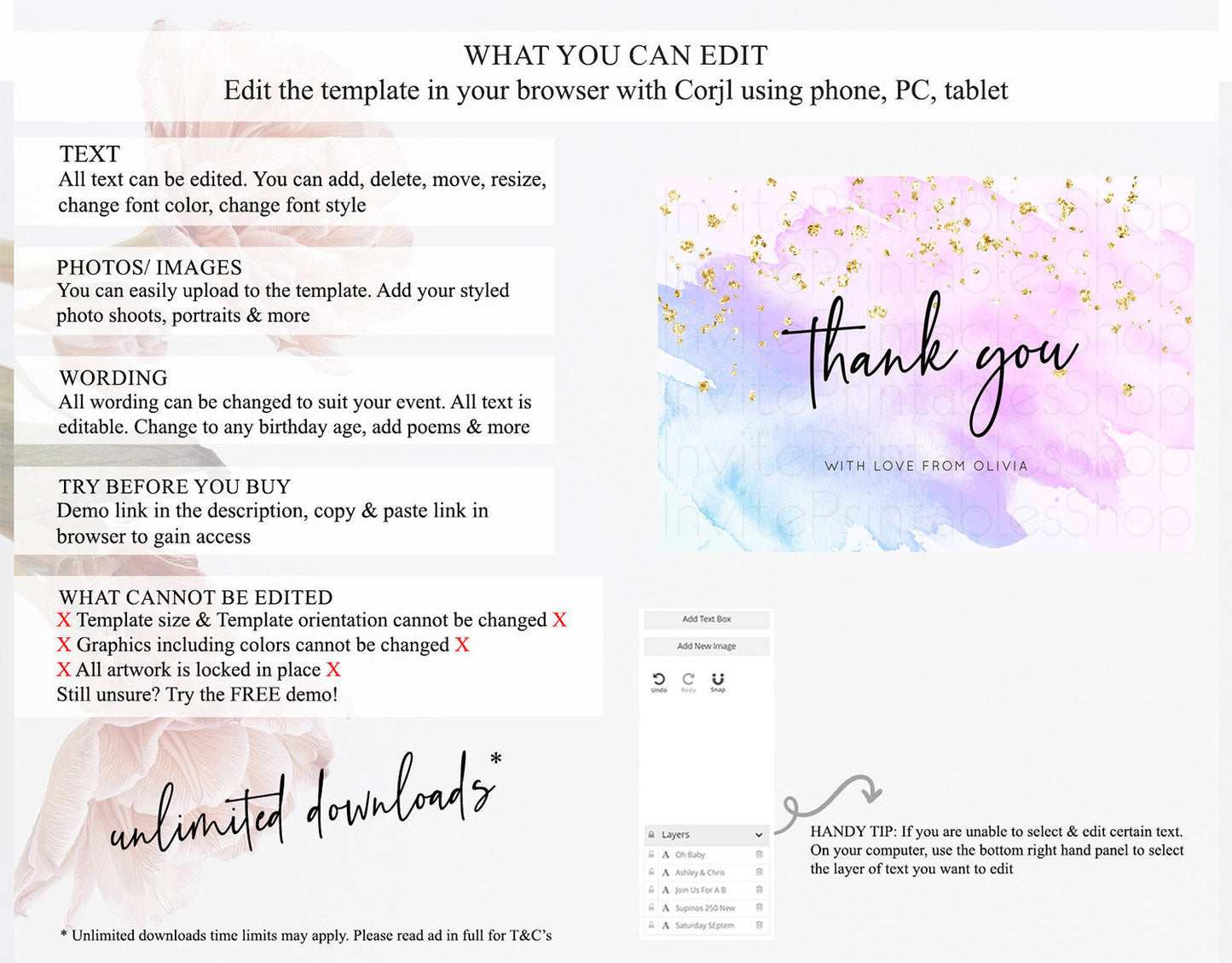 Purple Thank You Purple Watercolor Thank You Card Pastel Purple Card Template Watercolor Splash Cards Teacher Thank You Cards D10169