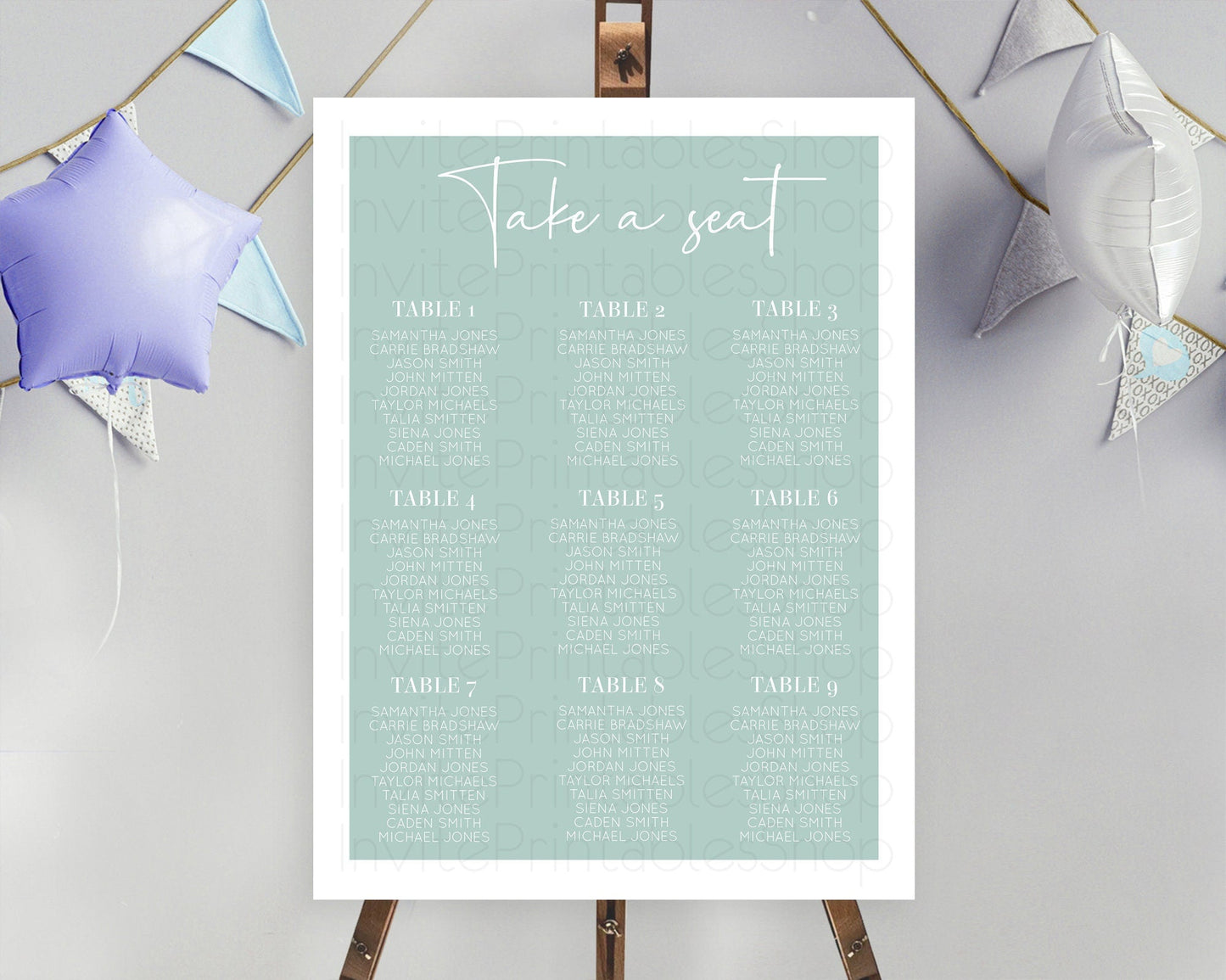 Green Seating Chart Plain Green Seating Sign Minimalist Green Seating Sign Pastel Green Table Number Sign Take A Seat Blue Decor D10736