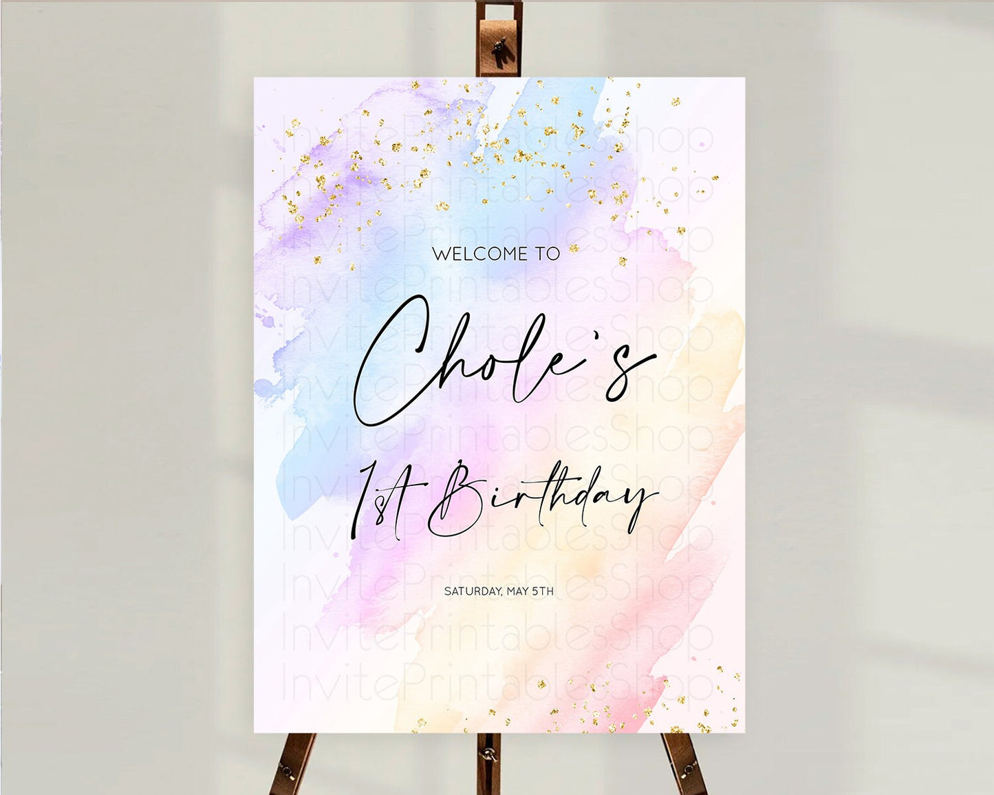 Pastel Welcome Sign Pastel Rainbow Welcome Sign Colorful Rainbow Confetti Watercolor Glitter Pastel First Birthday Welcome Sign D10635