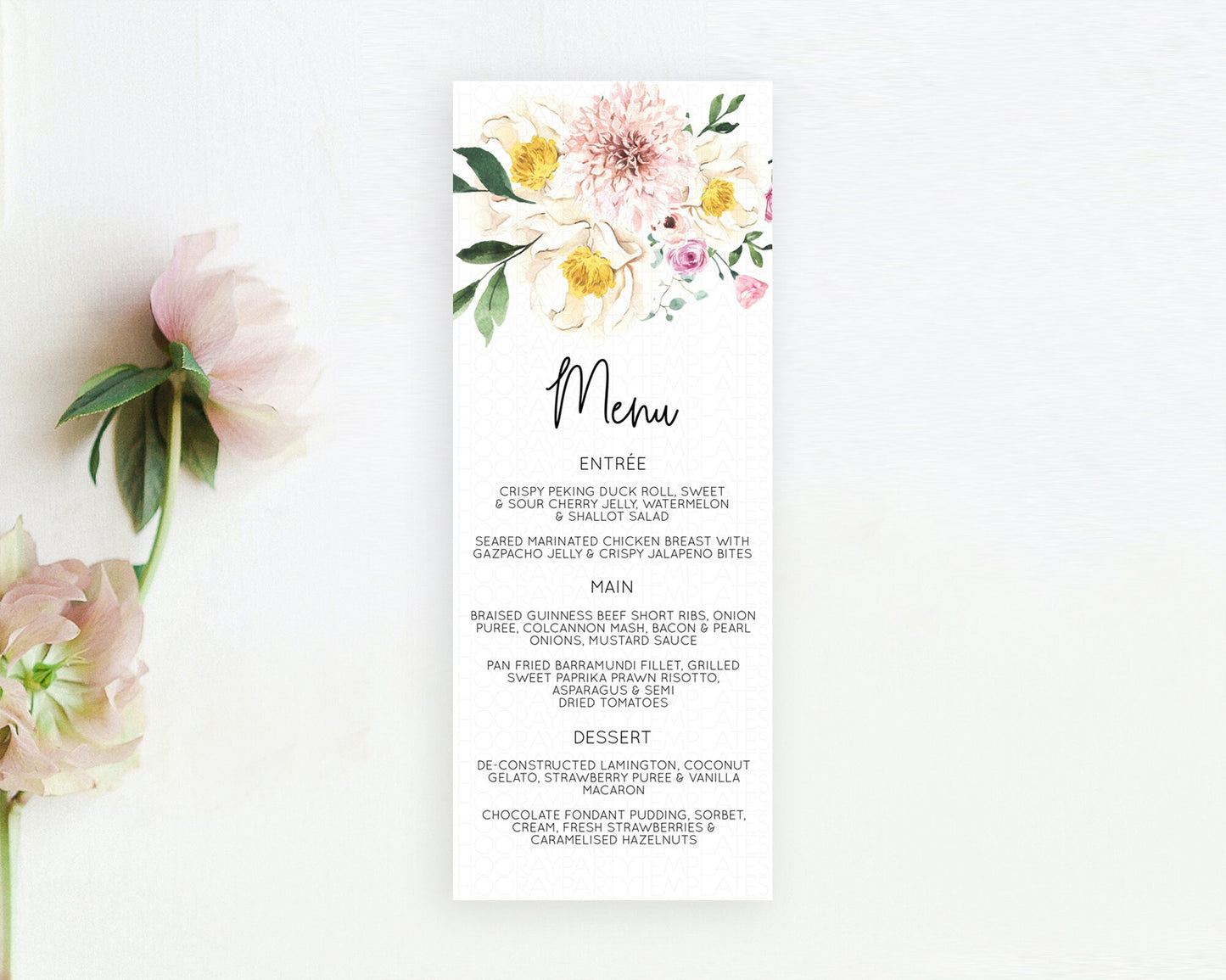 Secret Garden Menu Wildflower Menu Template Pastel Flower Garden Table Decor Boho Floral Dinner Dessert Floral Party Food Menu D11040