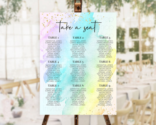 Editable Rainbow Seating Chart Pastel Seating Chart Colorful Pastel Watercol