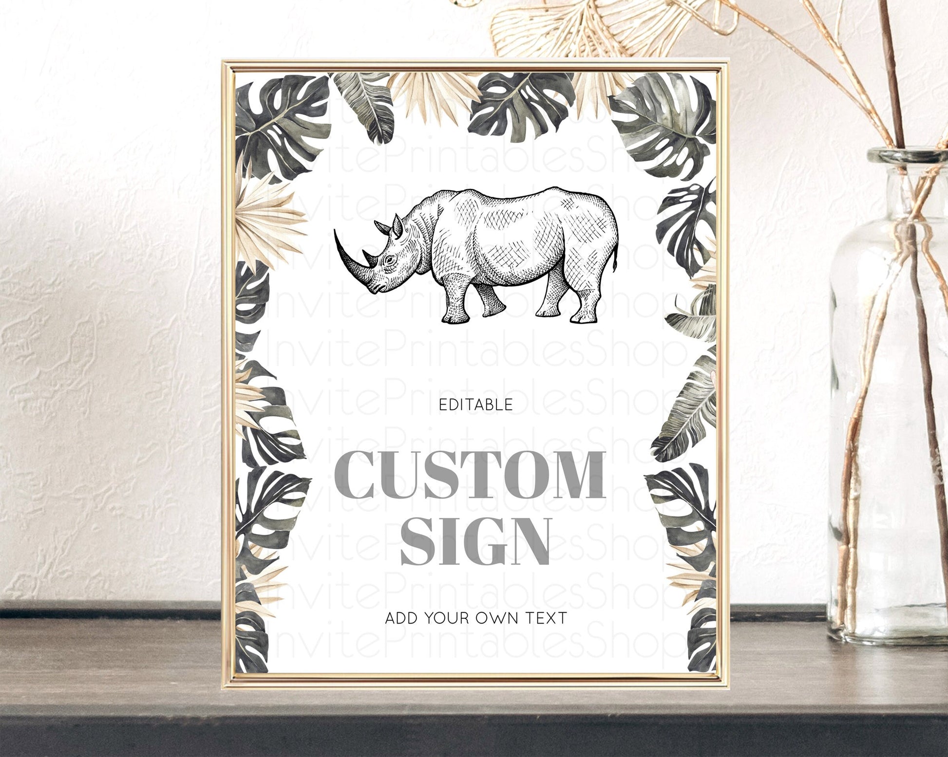 Editable Rhino Sign Safari Table Sign Decor Rhino Party Sign Template Safari