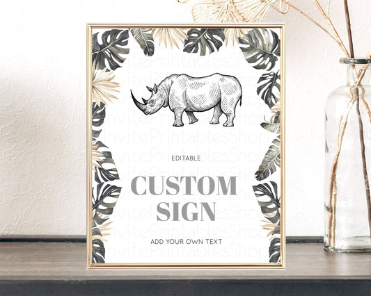 Editable Rhino Sign Safari Table Sign Decor Rhino Party Sign Template Safari