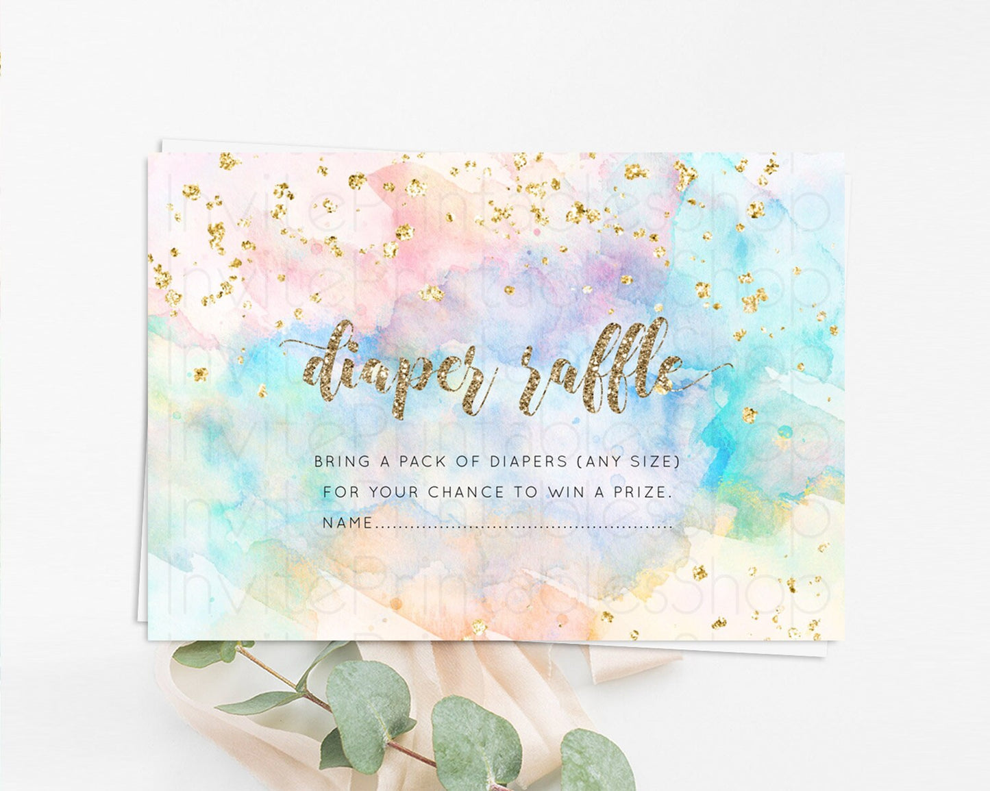 Pastel Diaper Raffle Card Pastel Rainbow Diaper Raffle Insert Colorful Ombre Watercolor Diaper Ticket Confetti Glitter Raffle Game D10261