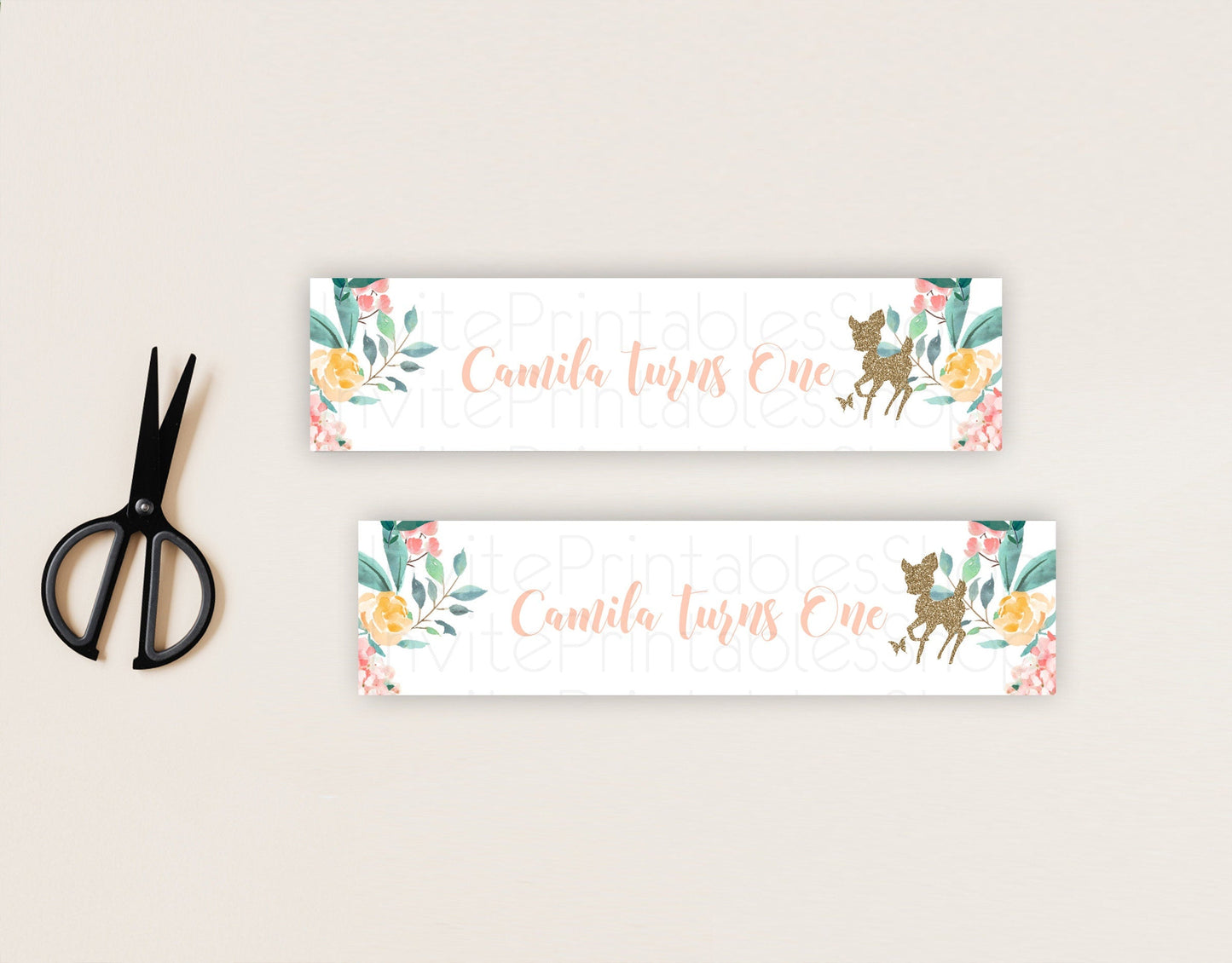 Fawn Deer Water Label Template Pastel Floral Deer Enchanted Forest Butterfly Party Decor Birthday Baptism Baby Shower Bridal Shower D10874