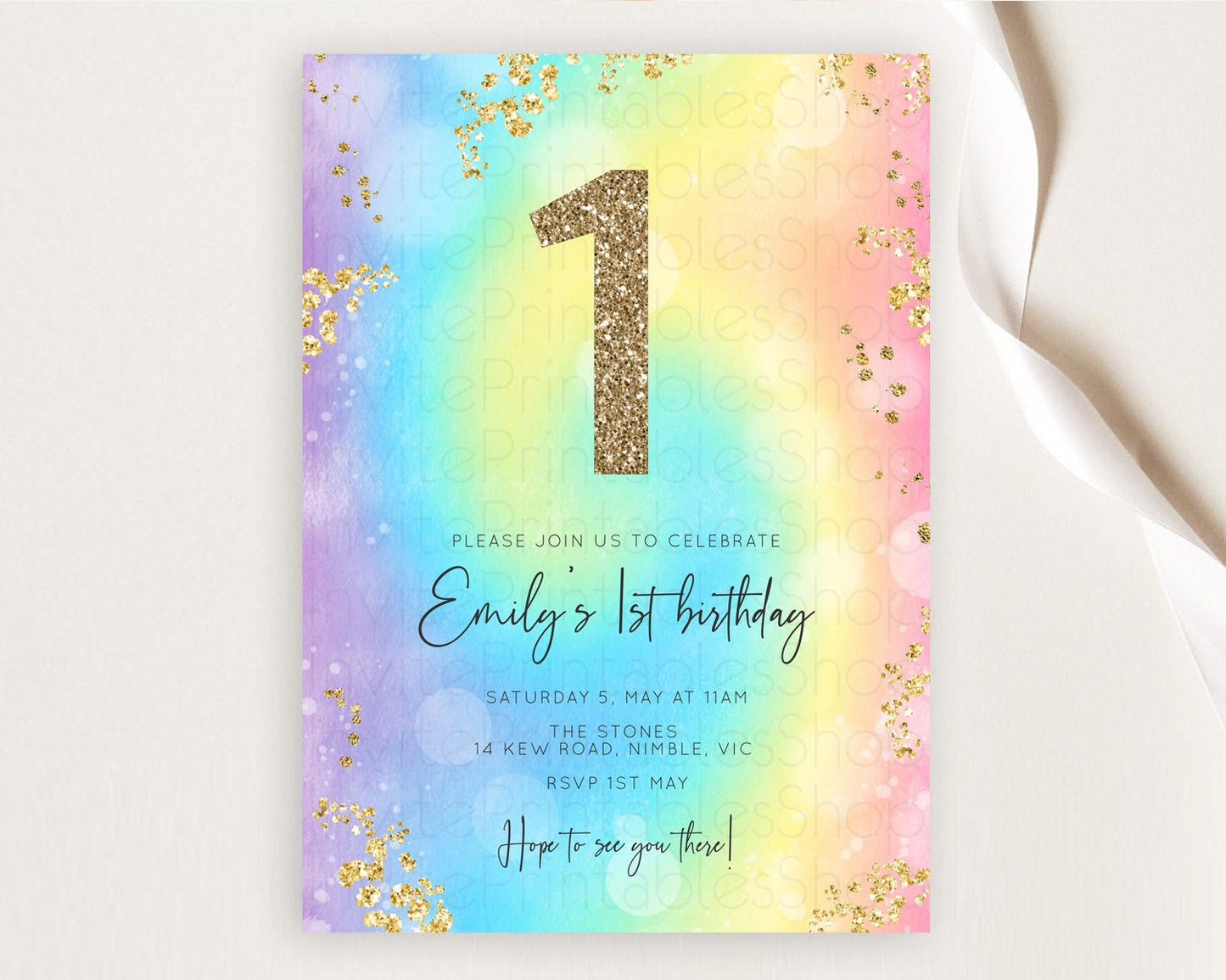 Tie Dye Invitation Rainbow Birthday Invitation Pastel Invitation Colorful Invitation Pastel Rainbow Party 3rd 2nd 1st First Birthday D10568