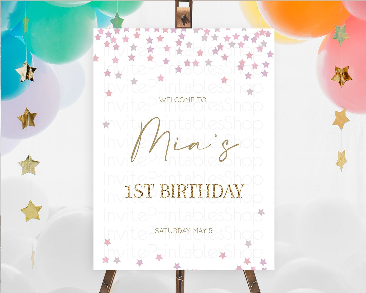 Star Welcome Board Pastel Stars Welcome Sign Shooting Star Rainbow Colorful Confetti Twinkle Little Star First Birthday Welcome Sign D10344