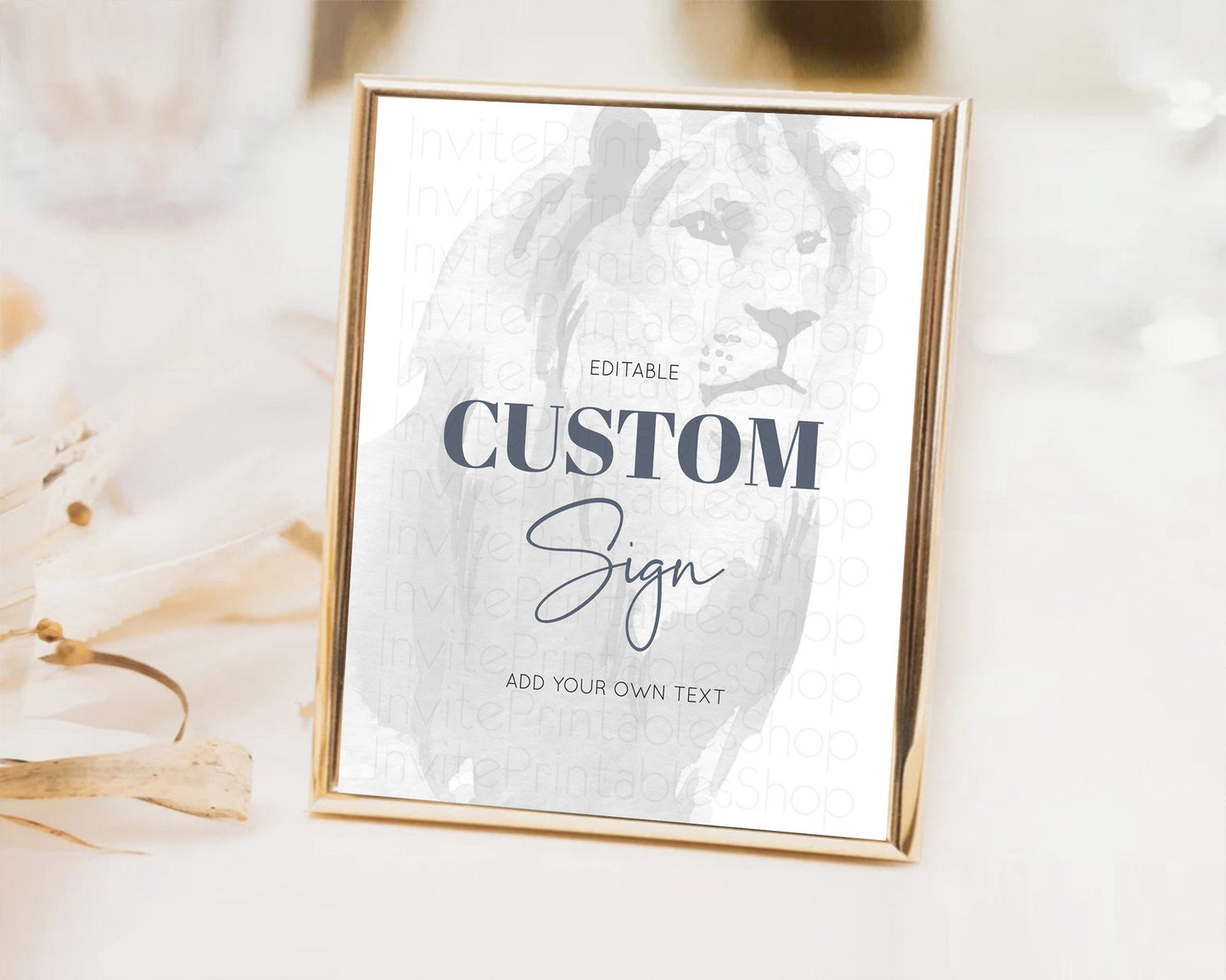 Lion Table Sign Decor Lion Safari Adventure Party Dried Palm Ferns Zoo 1st Birthday Baptism Baby Shower Bridal Shower Wedding D10299