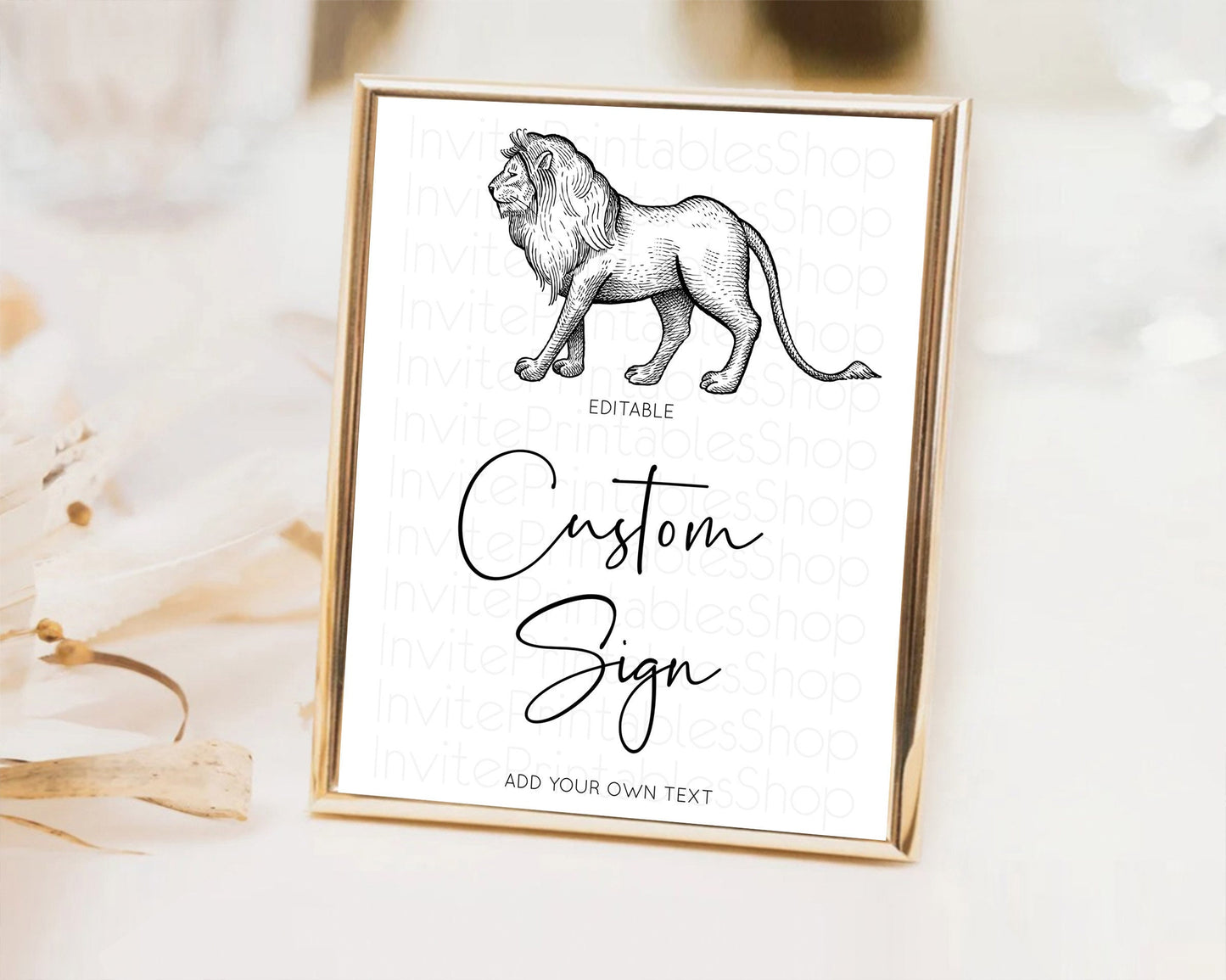 Lion Table Sign Decor Lion Safari Adventure Party Dried Palm Ferns Zoo 1st Birthday Baptism Baby Shower Bridal Shower Wedding D10246