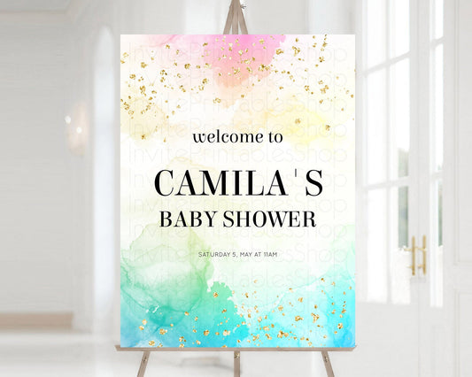 Editable Pastel Baby Shower Welcome Sign Pastel Rainbow Welcome Sign Colorfu