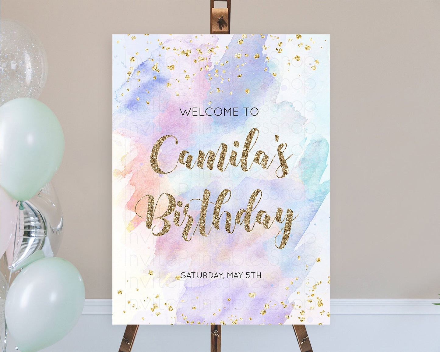 Pastel Welcome Sign Pastel Rainbow Welcome Sign Colorful Rainbow Confetti Watercolor Glitter Pastel First Birthday Welcome Sign D10583