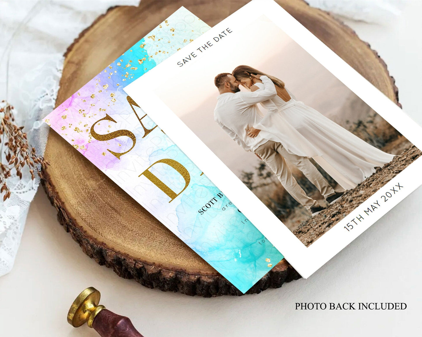 Pastel Save The Date Template Pastel Ombre Rainbow Watercolor Colorful Party For Birthday Baptism Baby Shower Wedding Bridal Shower D10961