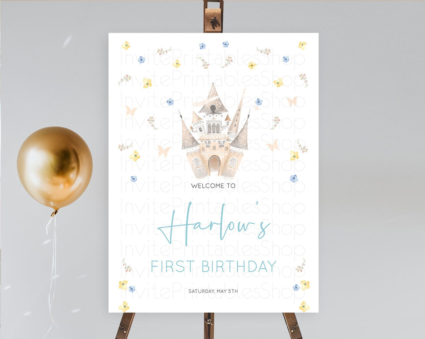 Princess Birthday Welcome Sign Castle Welcome Board Secret Garden Enchanted Castle Pastel Floral Garden First Birthday Welcome Sign D10365