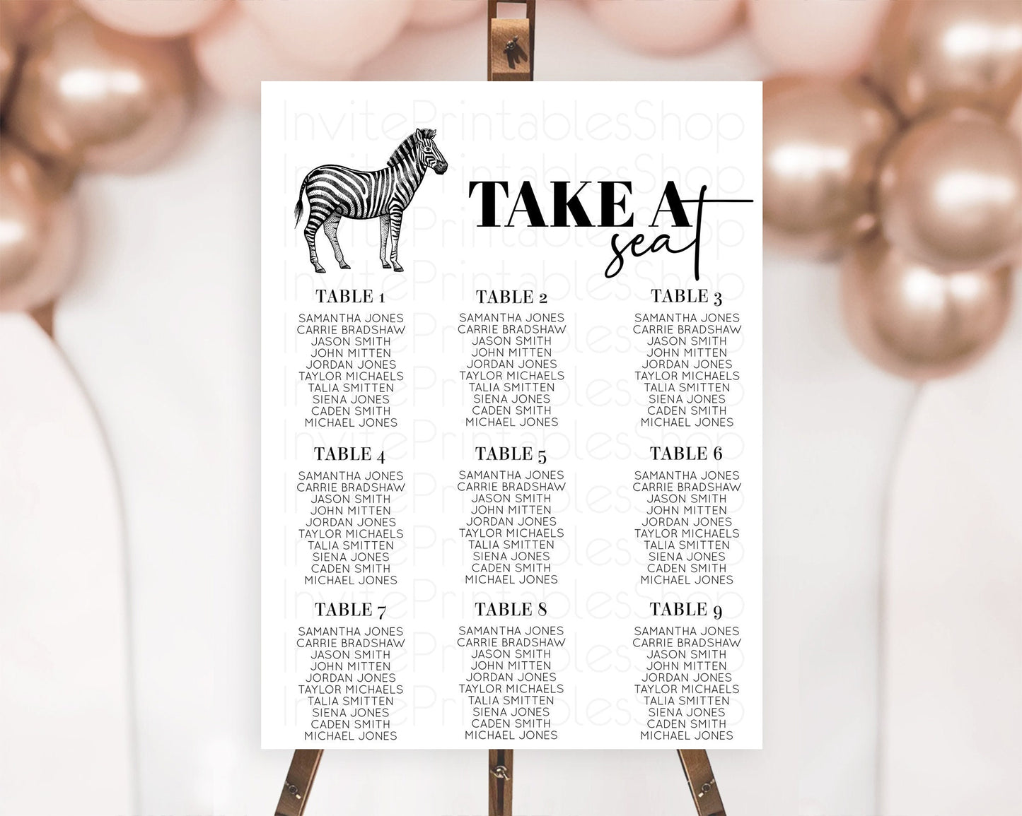 Zebra Seating Chart Zebra Seating Sign Zebra Take A Seating Chart Zebra Safari Adventure Decor Zoo Party Zebra Palm Leaf Décor D10249