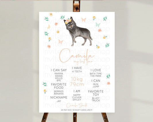 Wolf First Birthday Milestone Poster Wolf Milestone Board Pastel Floral Wolf Milestone First Birthday Welcome Sign D10362