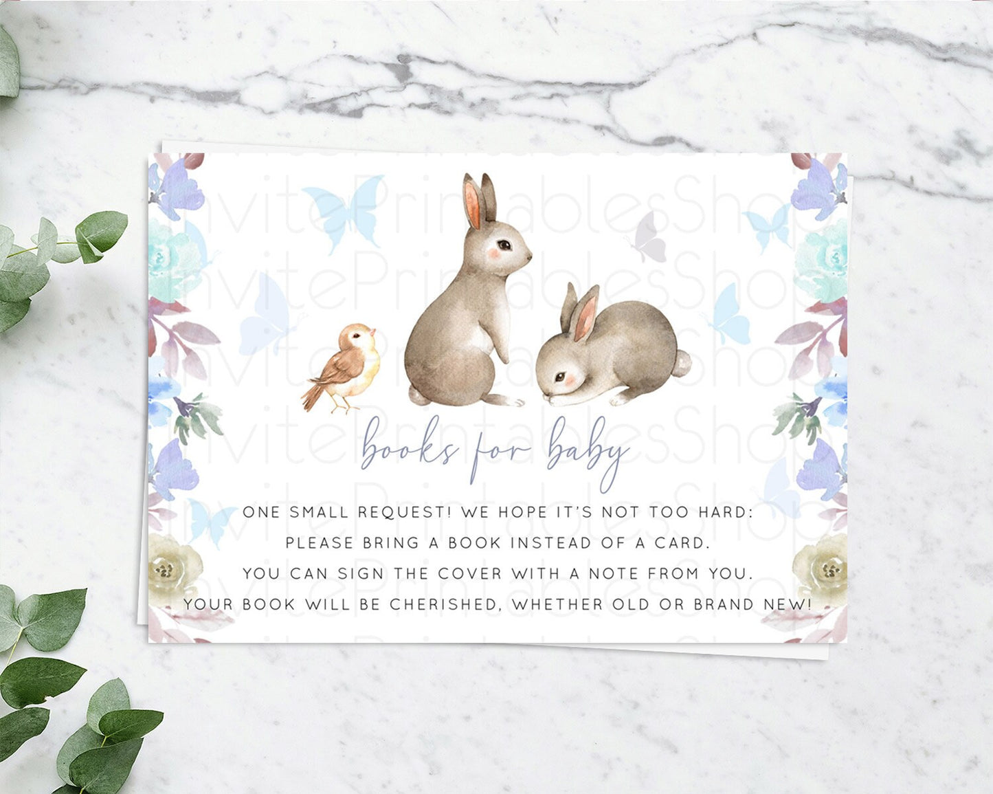 Bunny Books For Baby Card Floral Bunny Book Insert Pastel Flowers Woodland Bunny Book Card Forest Bunny Baby Book Poem Request D10927