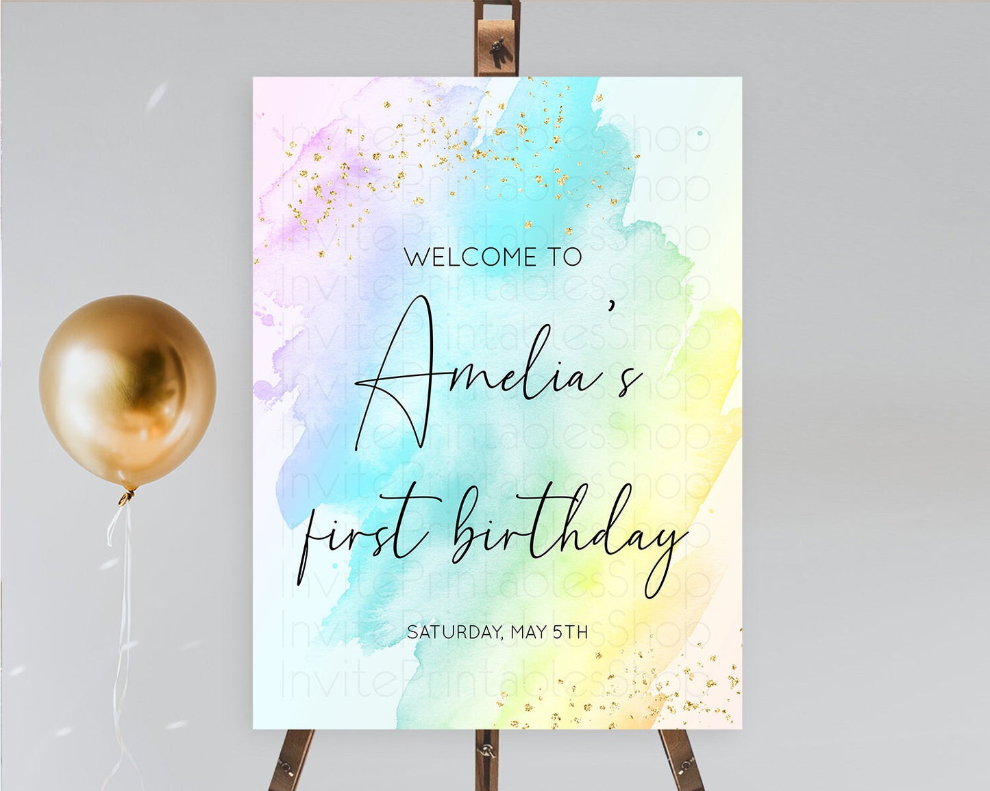 Pastel Welcome Sign Pastel Rainbow Welcome Sign Colorful Rainbow Confetti Watercolor Glitter Pastel First Birthday Welcome Sign D10773