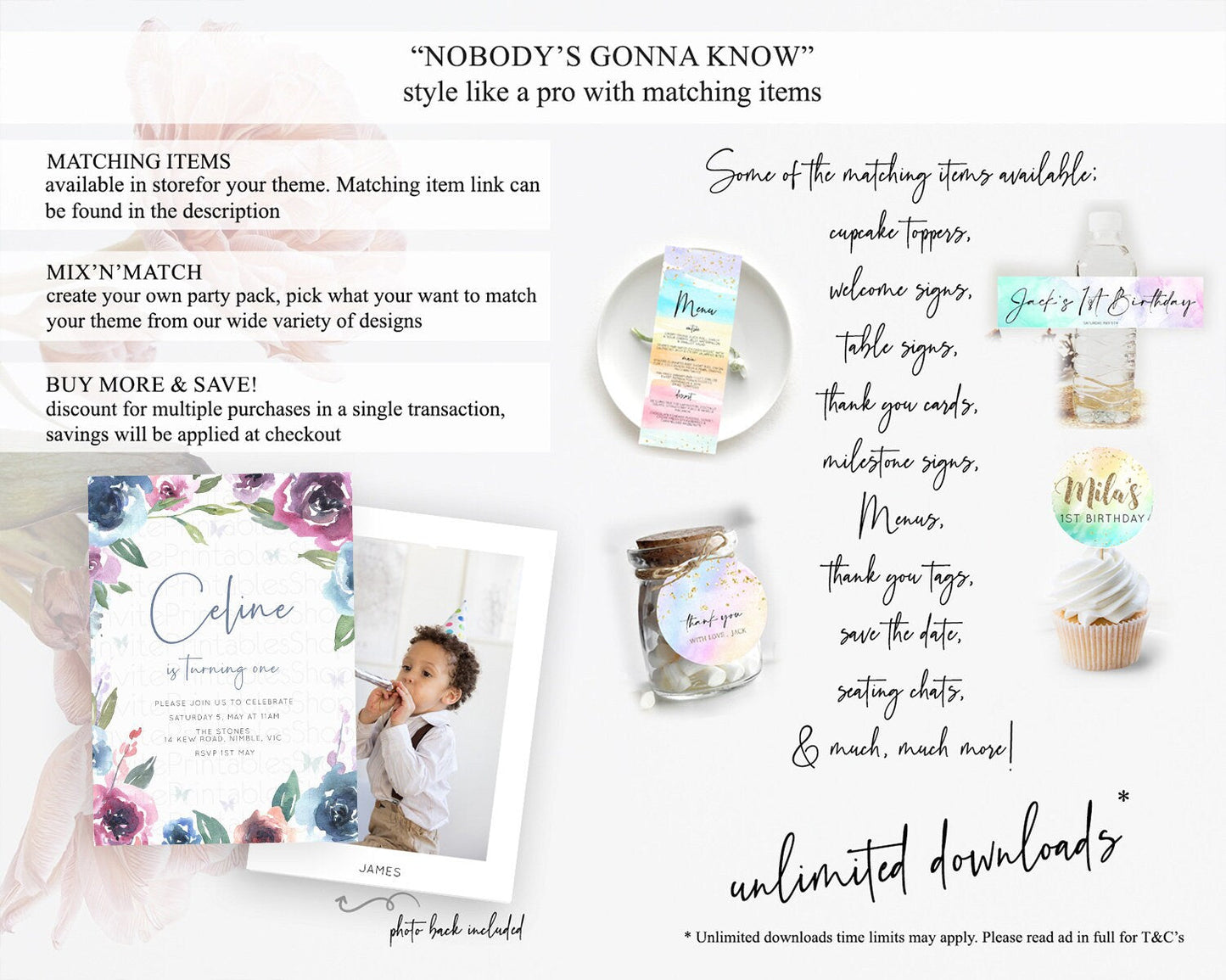 Secret Garden Invitation Wildflower Birthday Invitation Pastel Flowers Invite Enchanted Garden Boho Floral 3rd 2nd First Birthday D10780