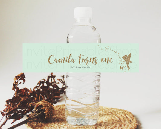 Editable Fairy Water Label Enchanted Garden Pastel Floral Butterfly Party De