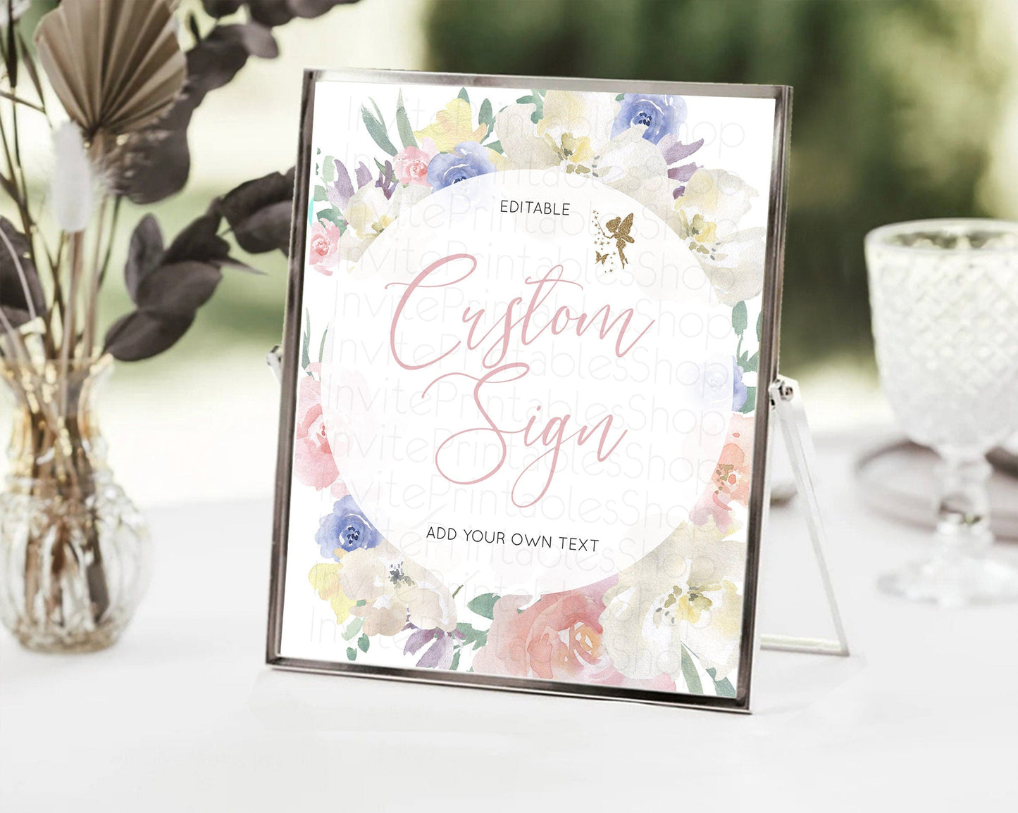 Fairy Sign Enchanted Garden Table Sign Decor Pastel Floral Butterfly Party Secret Garden Birthday Baptism Baby Shower Bridal Shower D10852
