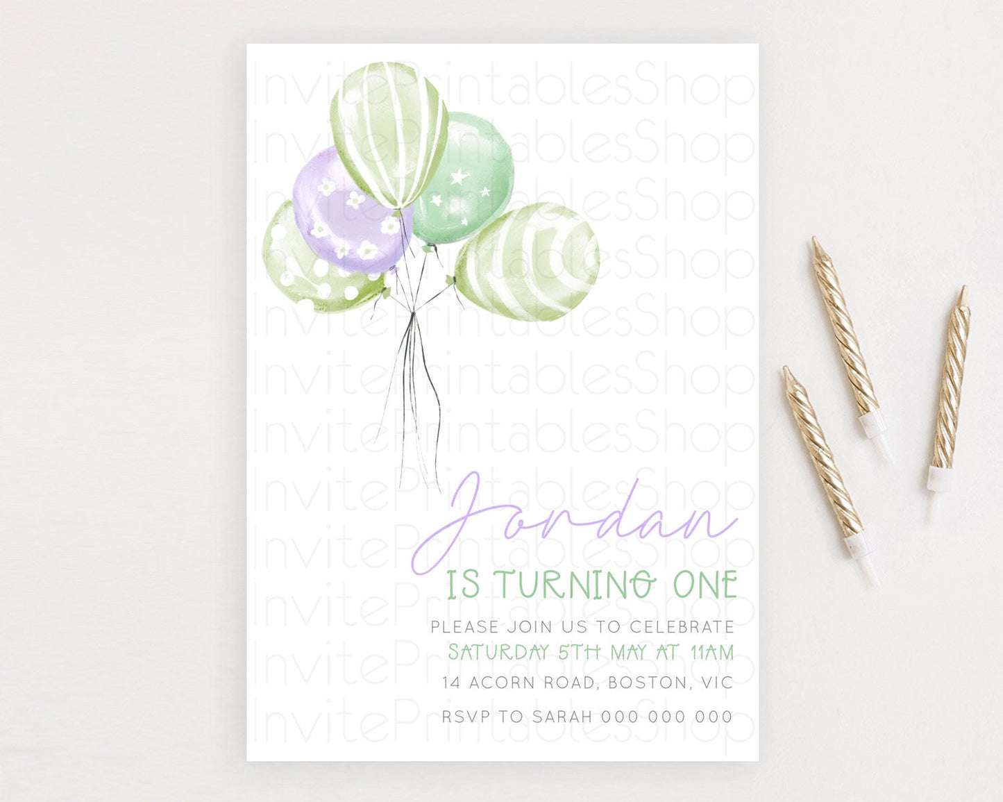 Balloon Birthday Invitation Pastel Birthday Invitation Pastel Balloon Invites Colorful Pastel Rainbow Balloon 3rd 2nd First Birthday D22998