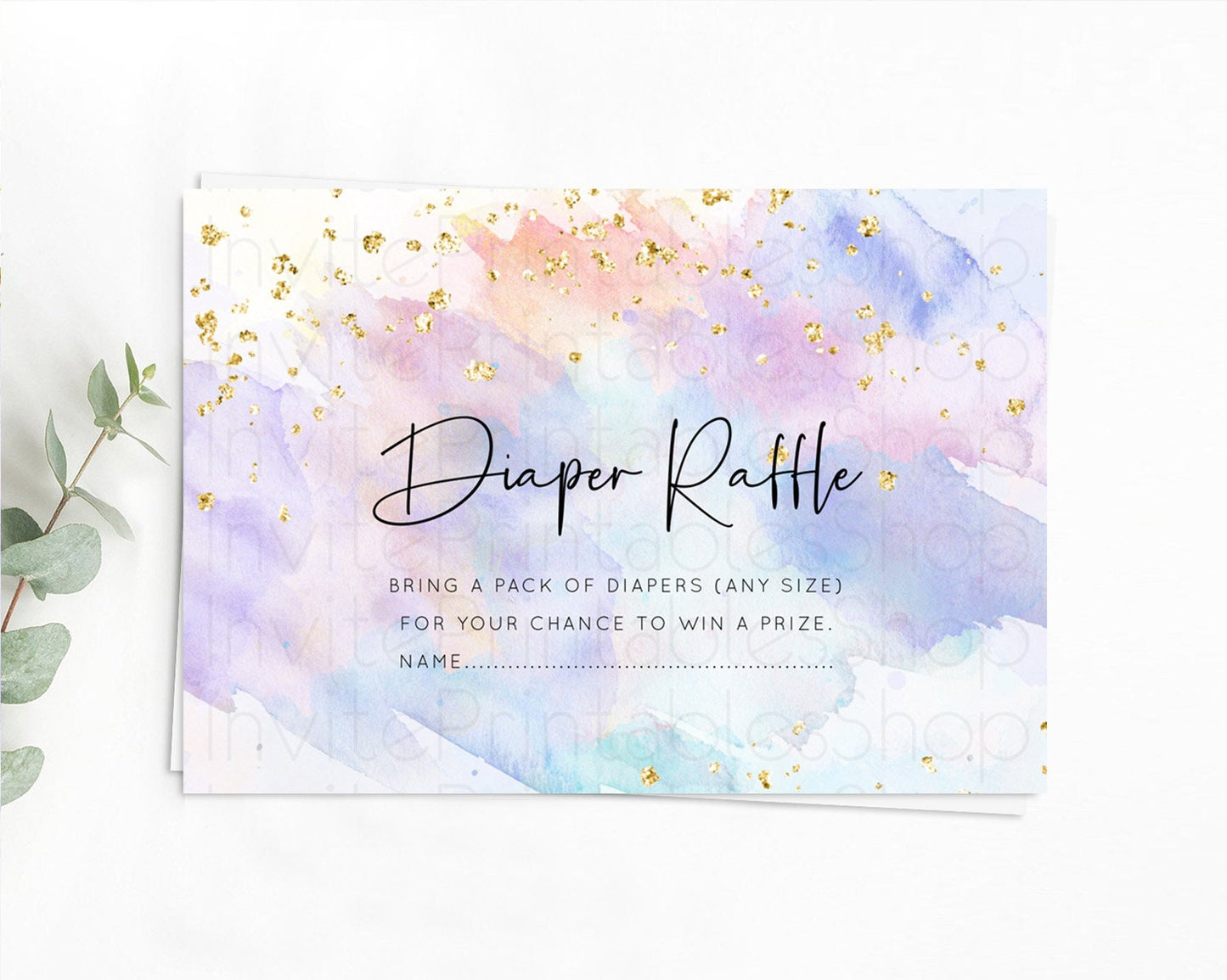 Pastel Diaper Raffle Card Pastel Rainbow Diaper Raffle Insert Colorful Ombre Watercolor Diaper Ticket Confetti Glitter Raffle Game D10583