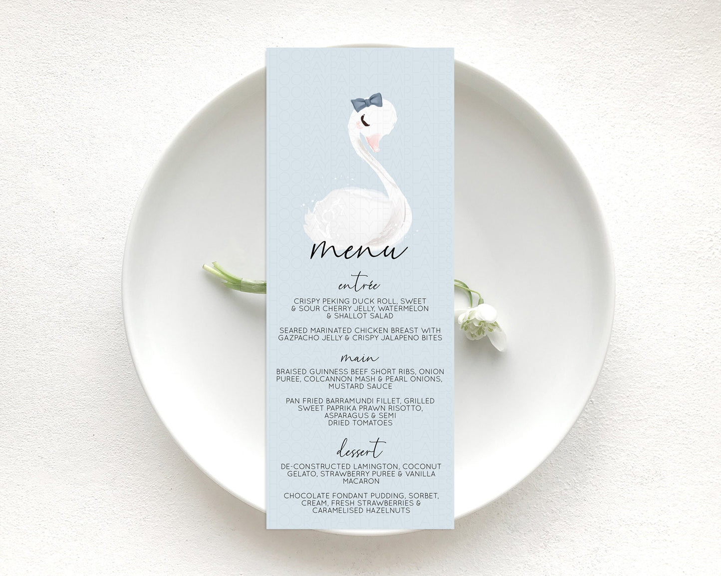Editable Swan Menu Swan Princess Ballet Menu Template Enchanted Swan Lake Ta