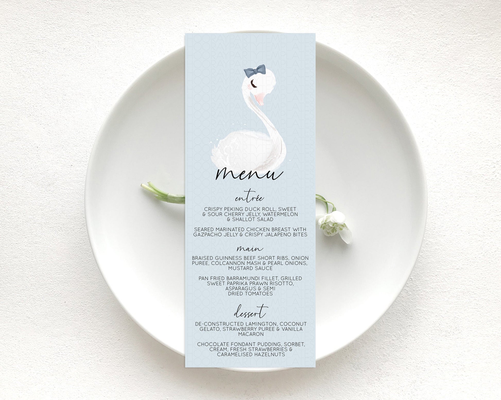 Editable Swan Menu Swan Princess Ballet Menu Template Enchanted Swan Lake Ta