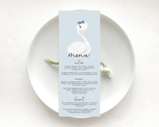 Editable Swan Menu Swan Princess Ballet Menu Template Enchanted Swan Lake Ta