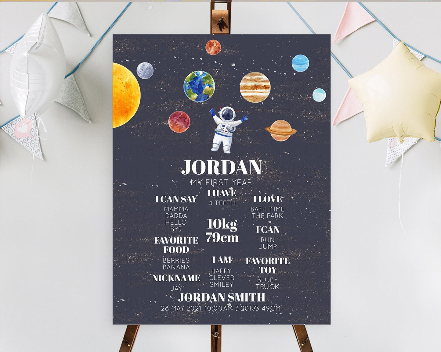 Space First Birthday Milestone Poster Space Milestone Board First Trip Around the Sun Planets Solar System ONE year Birthday Sign D10144