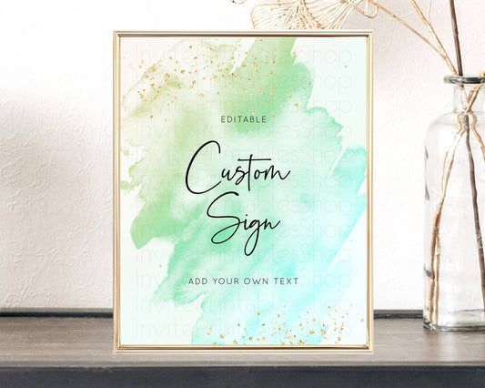 Editable Green Watercolor Sign Green Table Sign Decor Ombre Green Watercolor