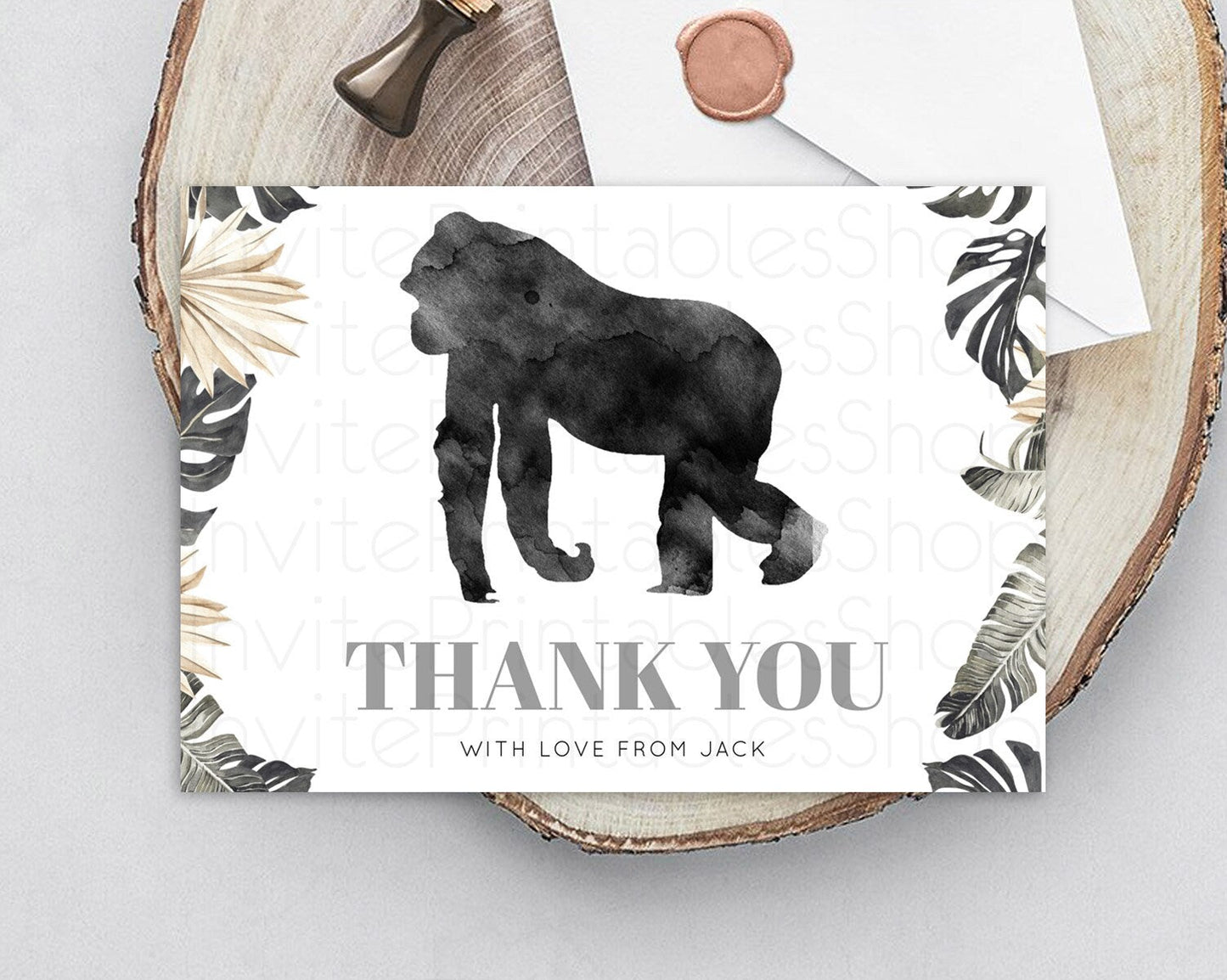 Gorilla Thank You Gorilla Thank You Card Gorilla Party Birthday Thank You Card Safari Card Template Gorilla Teacher Thank You Cards D10804