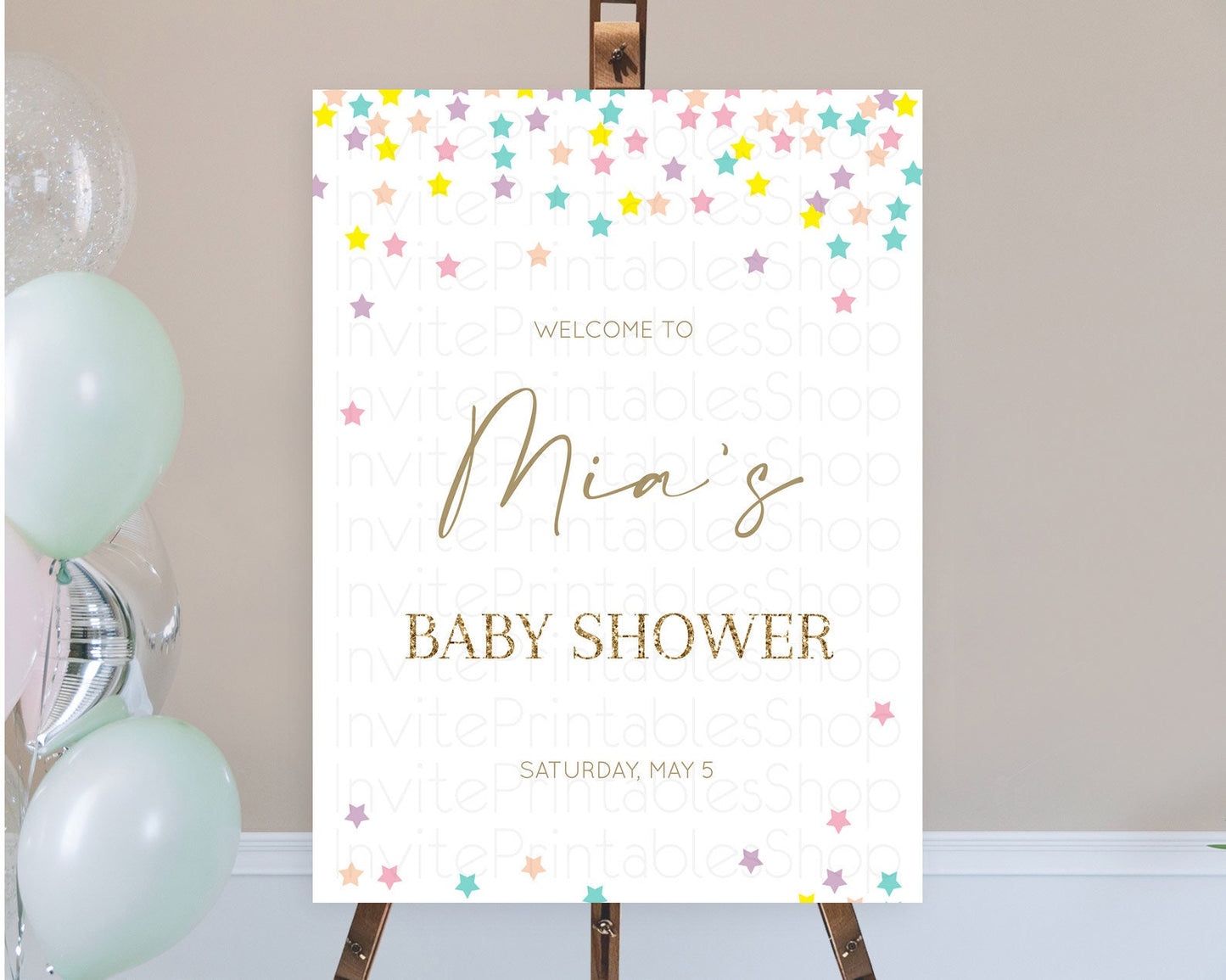 Star Baby Shower Welcome Board Pastel Stars Welcome Sign Shooting Star Rainbow Colorful Confetti Twinkle Little Star Welcome Sign D10601