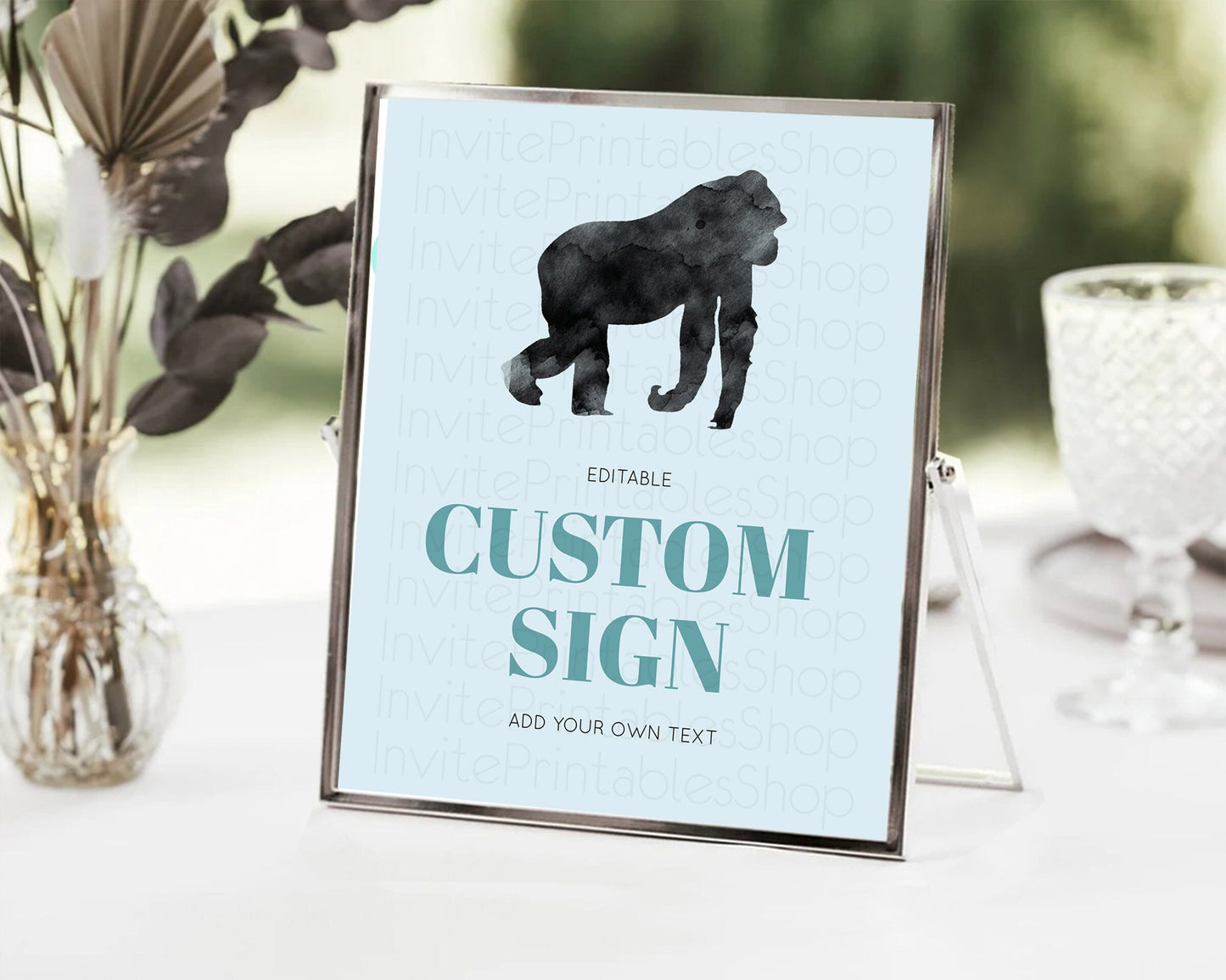 Gorilla Table Sign Decor Gorilla Party Sign Template Safari Adventure Gorilla Minimal Theme 1st Birthday Baptism Baby Shower D10799