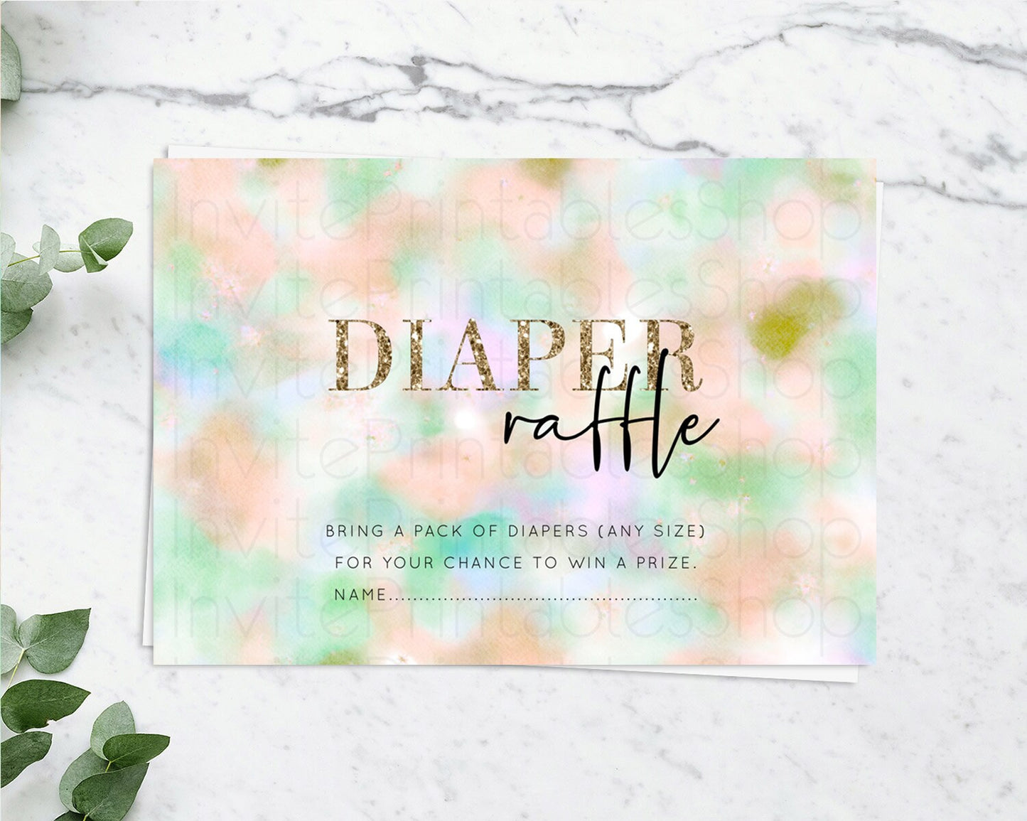 Pastel Diaper Raffle Card Pastel Rainbow Diaper Raffle Insert Colorful Ombre Watercolor Diaper Ticket Confetti Glitter Raffle Game D10693