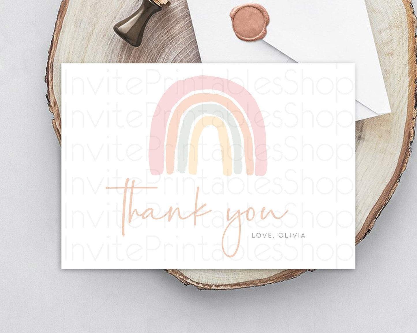 Pastel Rainbow Thank You Boho Rainbow Thank You Card Rainbow Birthday Thank You Cards Pastel Rainbow Teacher Thank You Card Template D10162