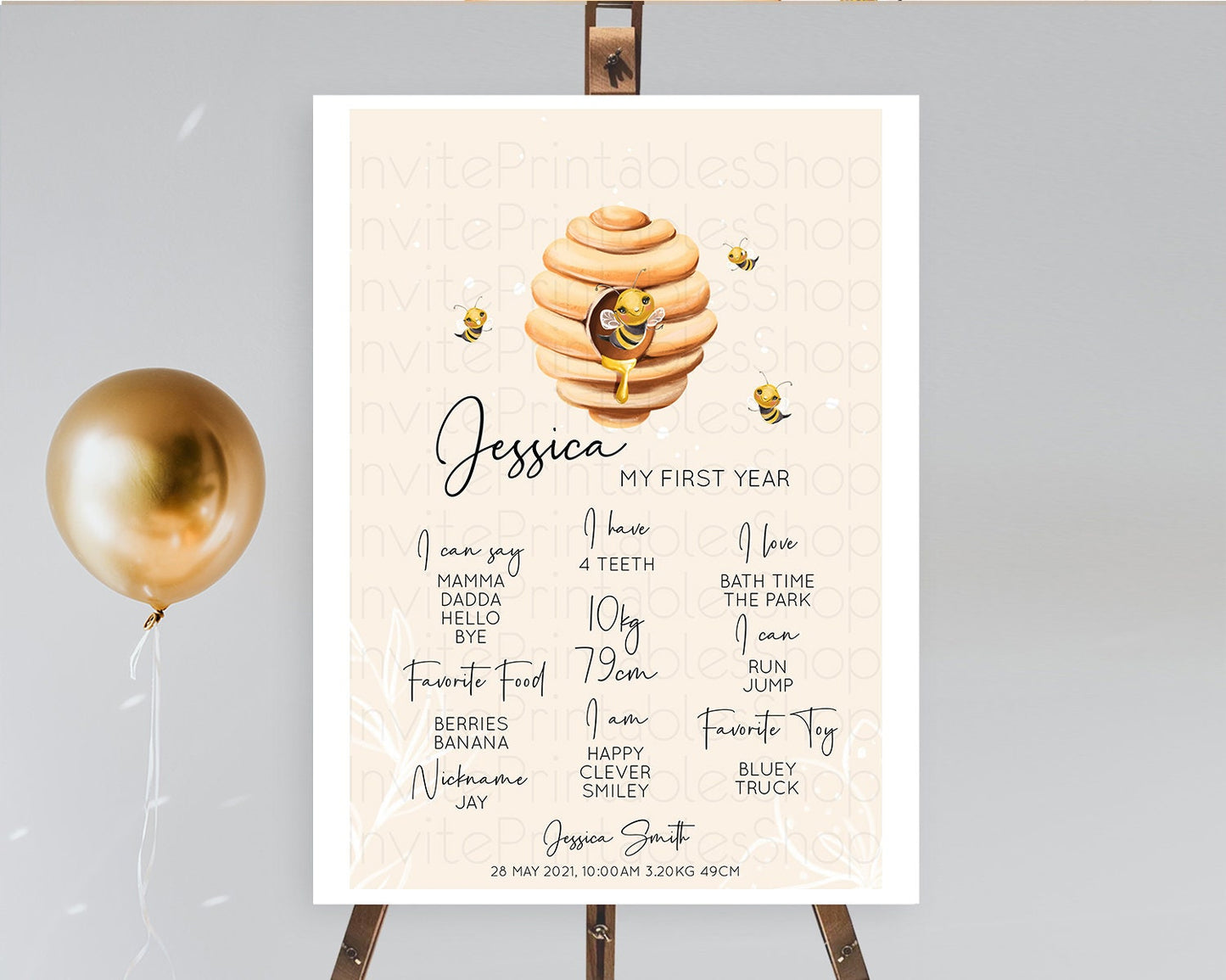 Bee First Birthday Milestone Board Bee Milestone Poster Bee Day Beehive Milestone Sweet Honey Bee Yellow First Birthday Welcome Sign D10754