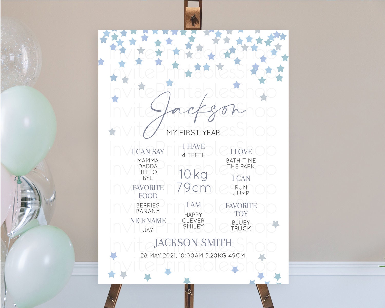 Editable Star First Birthday Milestone Poster Pastel Stars Milestone Shootin