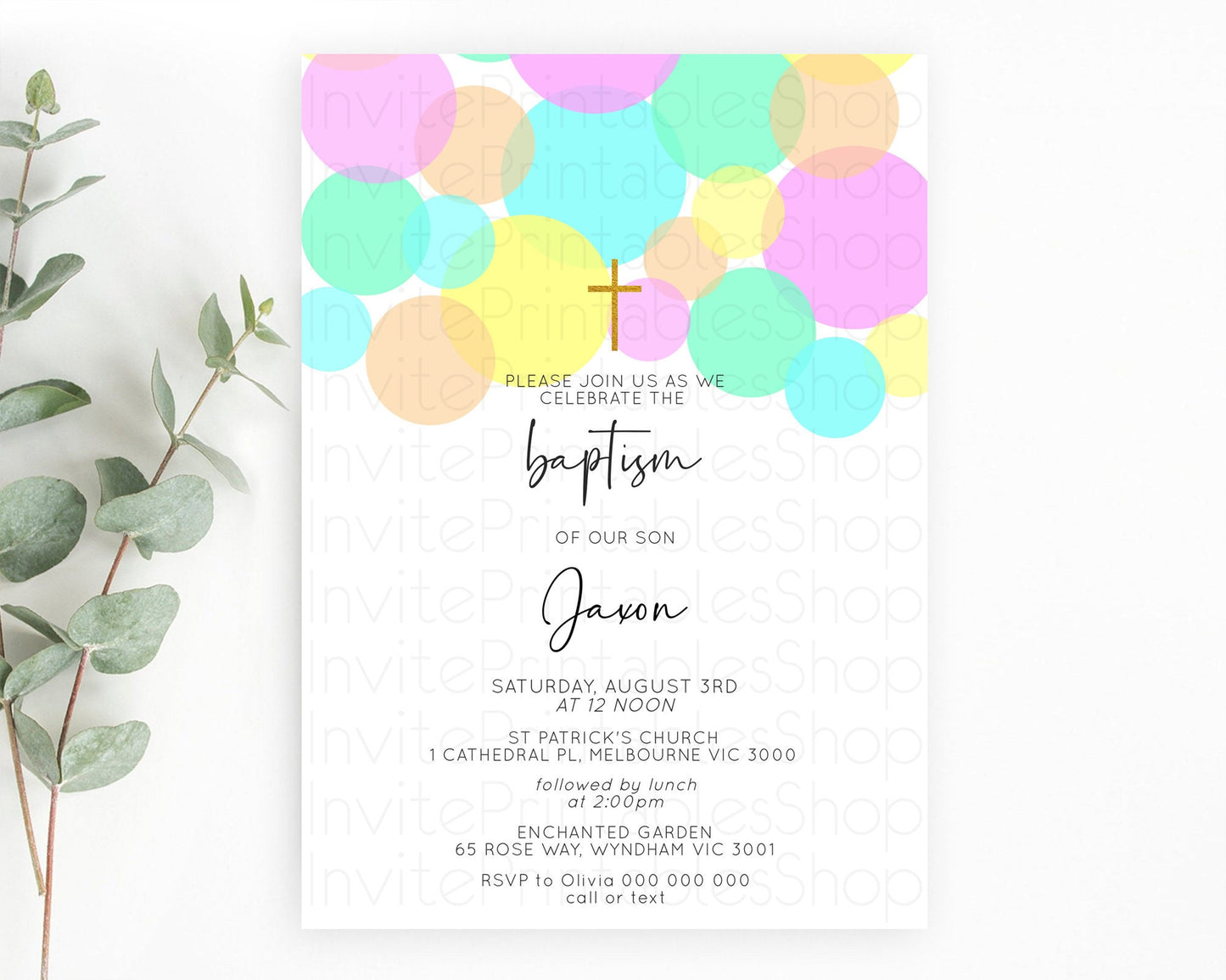 Pastel Baptism Invitation Pastel Confetti Baptism 1st Birthday Invitation Colorful Rainbow Confetti Bubbles Christening Invitation  D10409