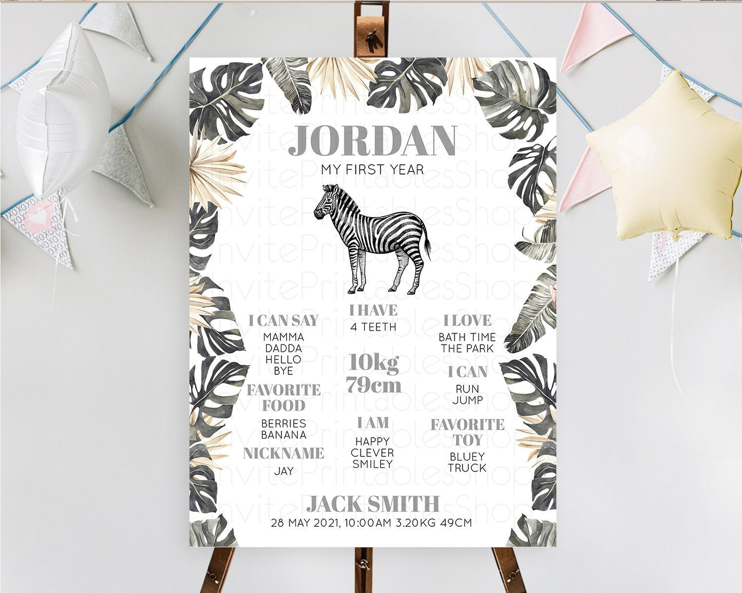 Zebra First Birthday Milestone Board Zebra Milestone Poster Zebra Decor Safari Adventure Zebra First Birthday Welcome Sign D10824