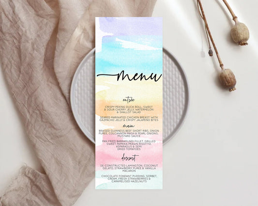 Editable Pastel Menu Pastel Rainbow Menu Template Colorful Pastel Table Deco