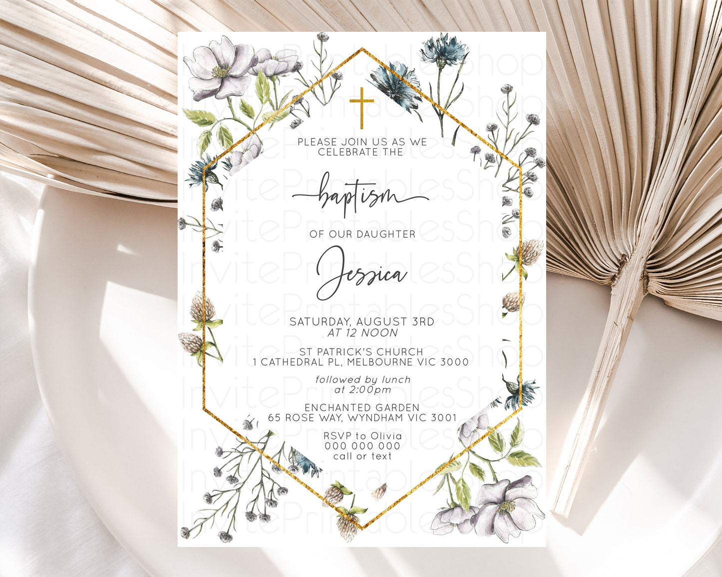 Secret Garden Baptism Invitation Wildflower Baptism Birthday Invite Pastel Flowers Christening Invite Enchanted Garden Boho Floral  D11002