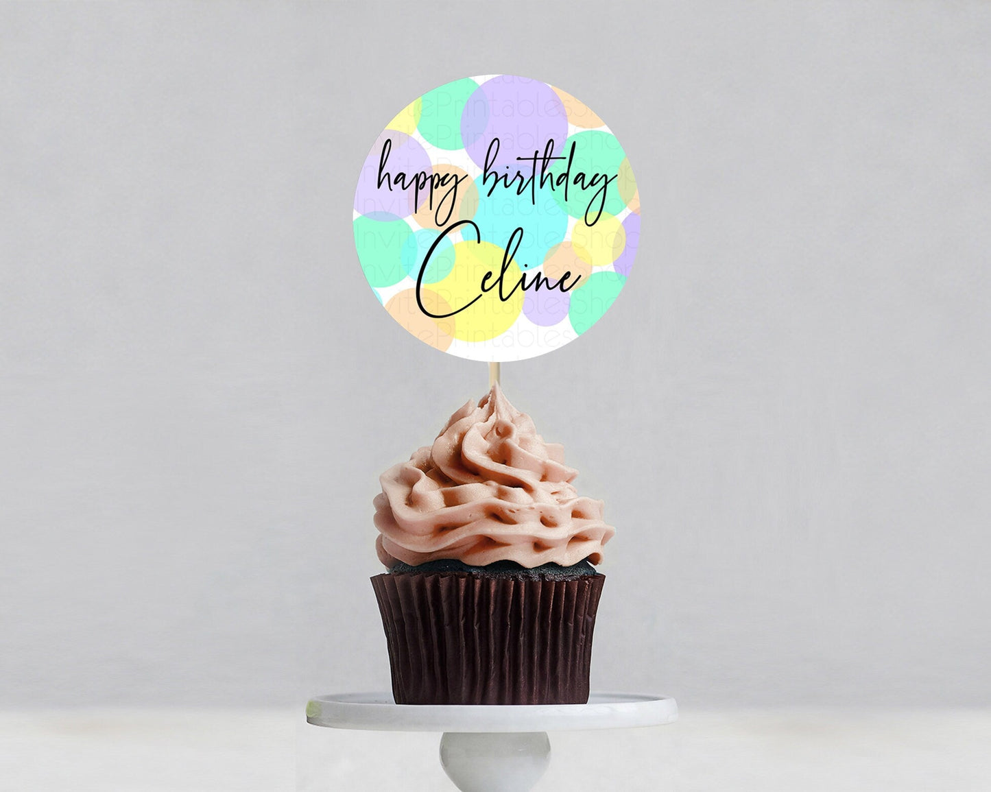 Pastel Cupcake Toppers Pastel Confetti Cupcake Topper Bubbles Sprinkles Colorful Rainbow Confetti Cupcake First Birthday Party Decor D10415
