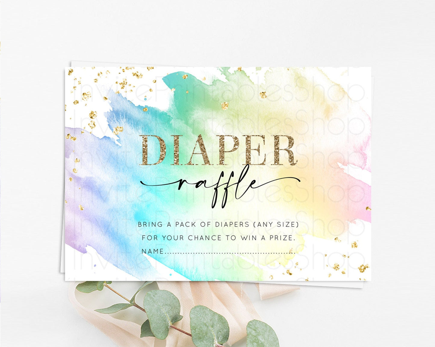 Pastel Diaper Raffle Card Pastel Rainbow Diaper Raffle Insert Colorful Ombre Watercolor Diaper Ticket Confetti Glitter Raffle Game D11028