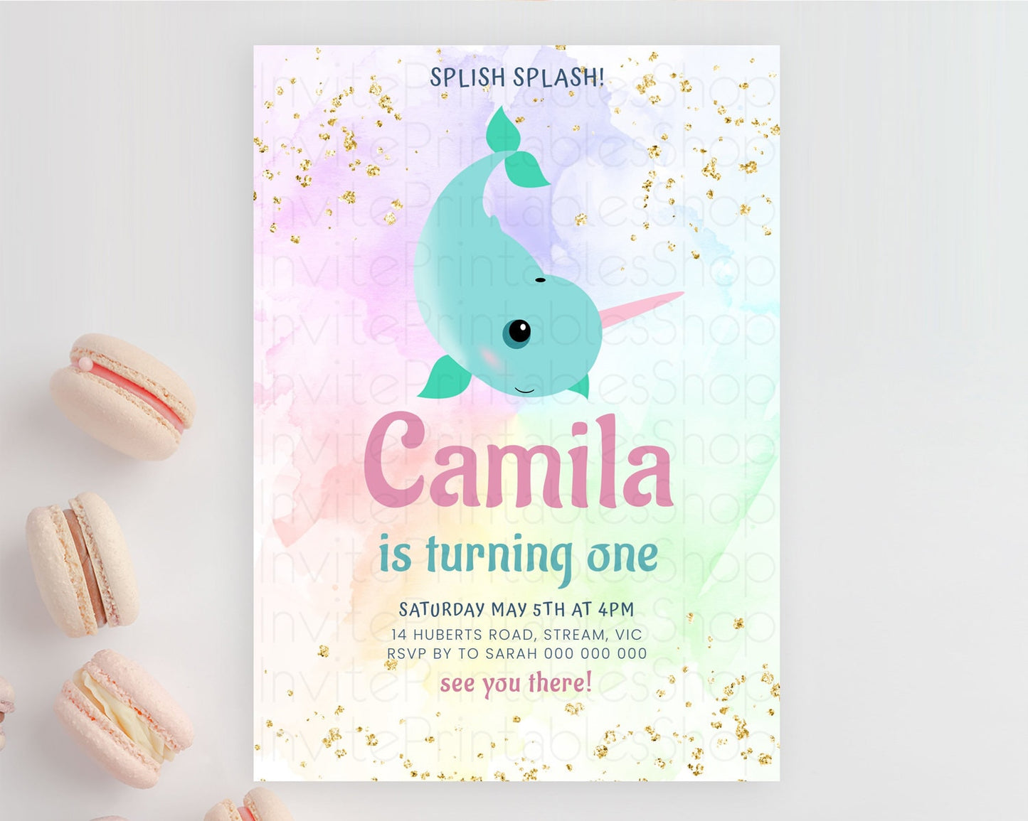 Narwhal Birthday Invitation Narwhal Unicorn Invitation Rainbow Sea Pastel Under Sea Unicorn Narwhal Party 3rd 2nd 1st First Birthday D10726