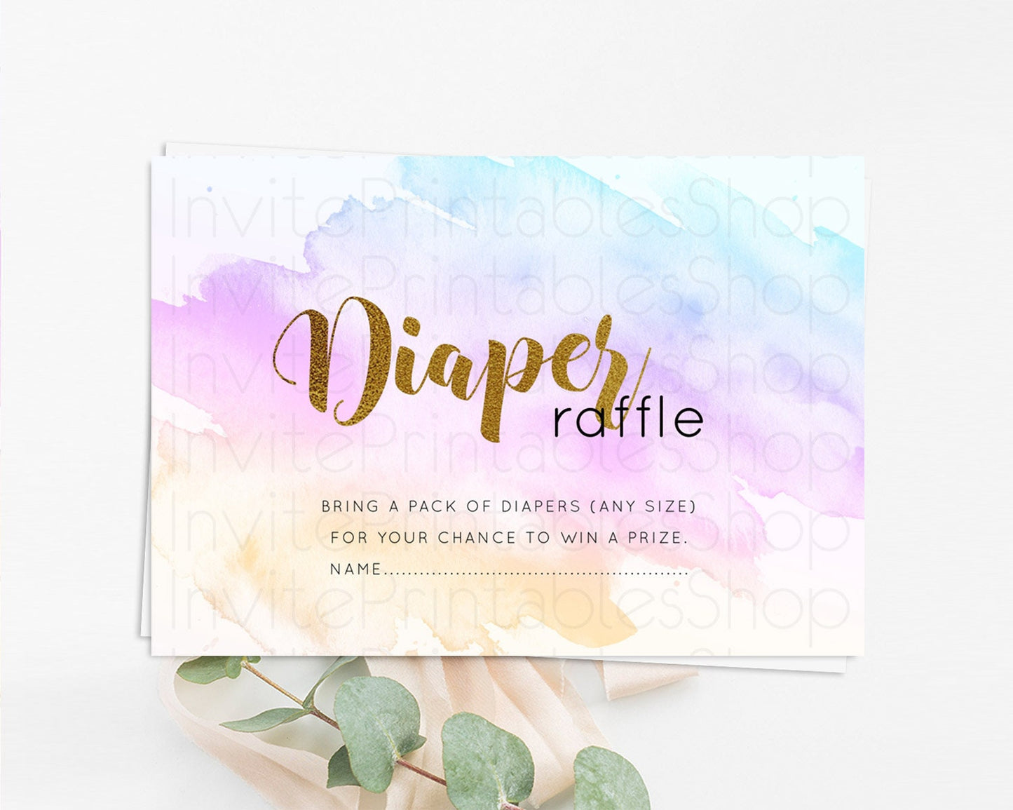 Pastel Diaper Raffle Card Pastel Rainbow Diaper Raffle Insert Colorful Ombre Watercolor Diaper Ticket Confetti Glitter Raffle Game D11027