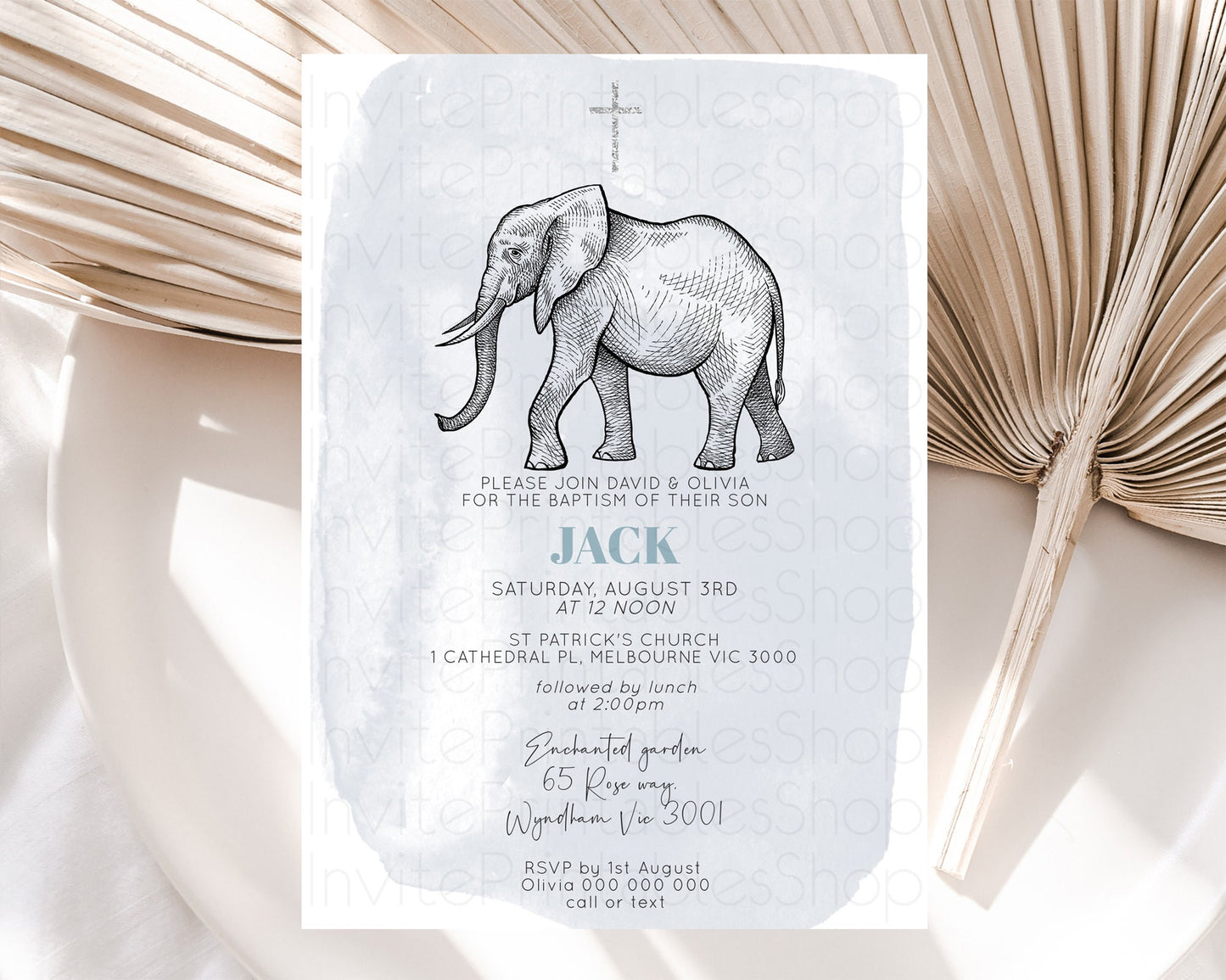 Elephant Baptism Invitation Elephant Baptism 1st Birthday Invitation Safari Christening Invitation TWO Wild ONE Jungle Adventure Zoo D10811