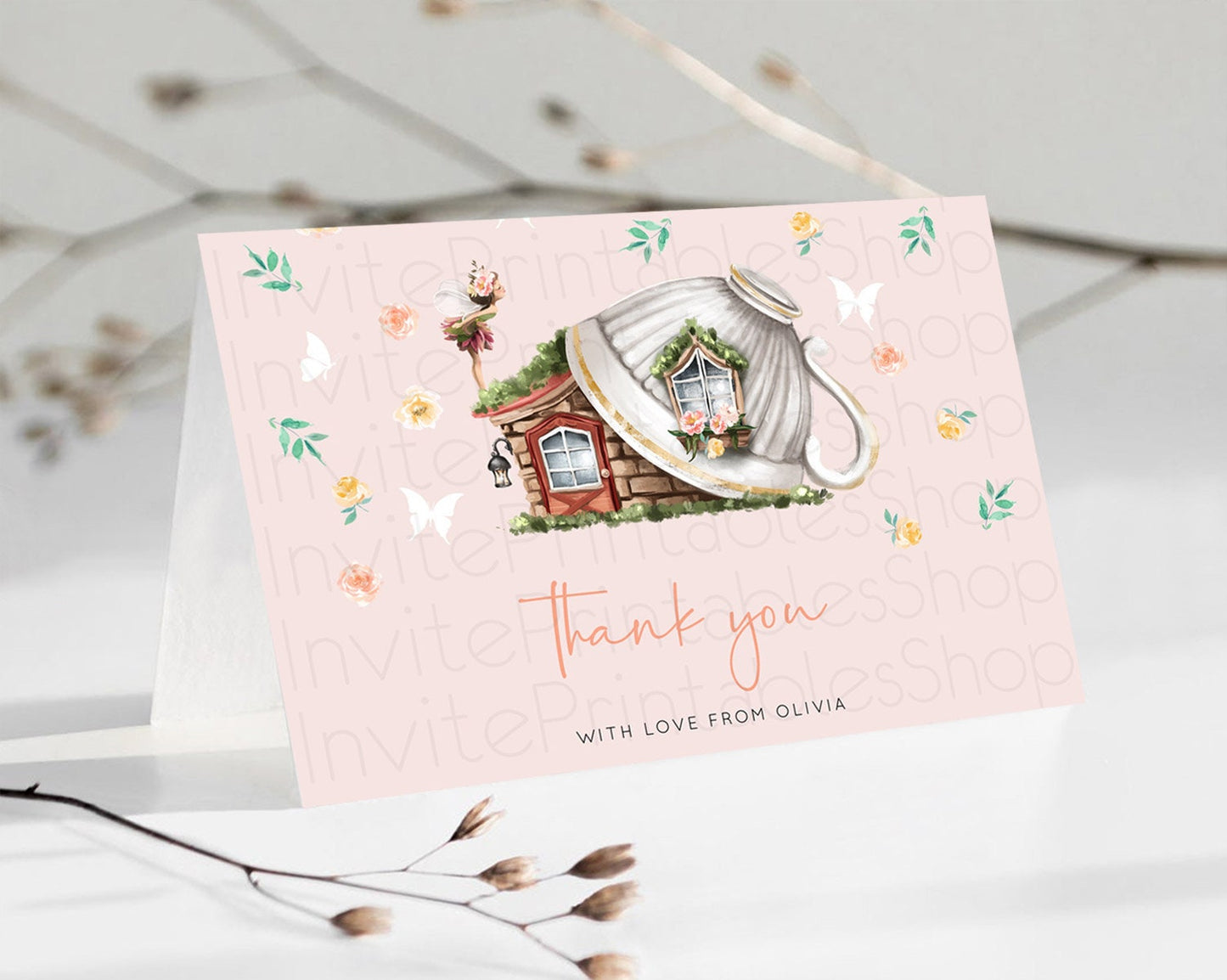 Fairy Thank You Fairy Thank You Card Enchanted Garden Pastel Butterfly Birthday Thank You Floral Secret Garden Teacher Thank You D10384