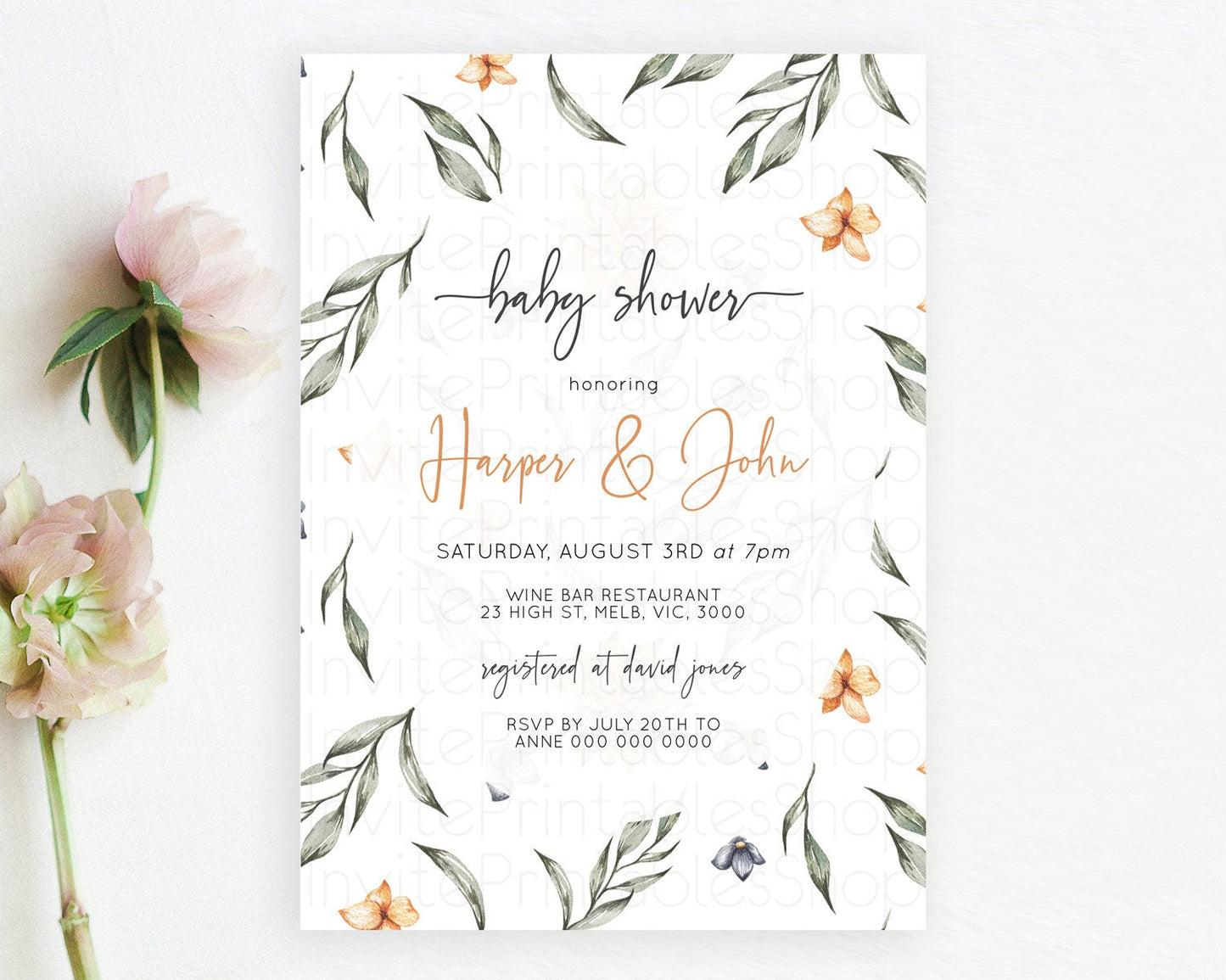 Wildflower Baby Shower Invitation Secret Garden Baby Shower Invitation Pastel Flowers Invite Enchanted Garden Shower Floral Theme D10544