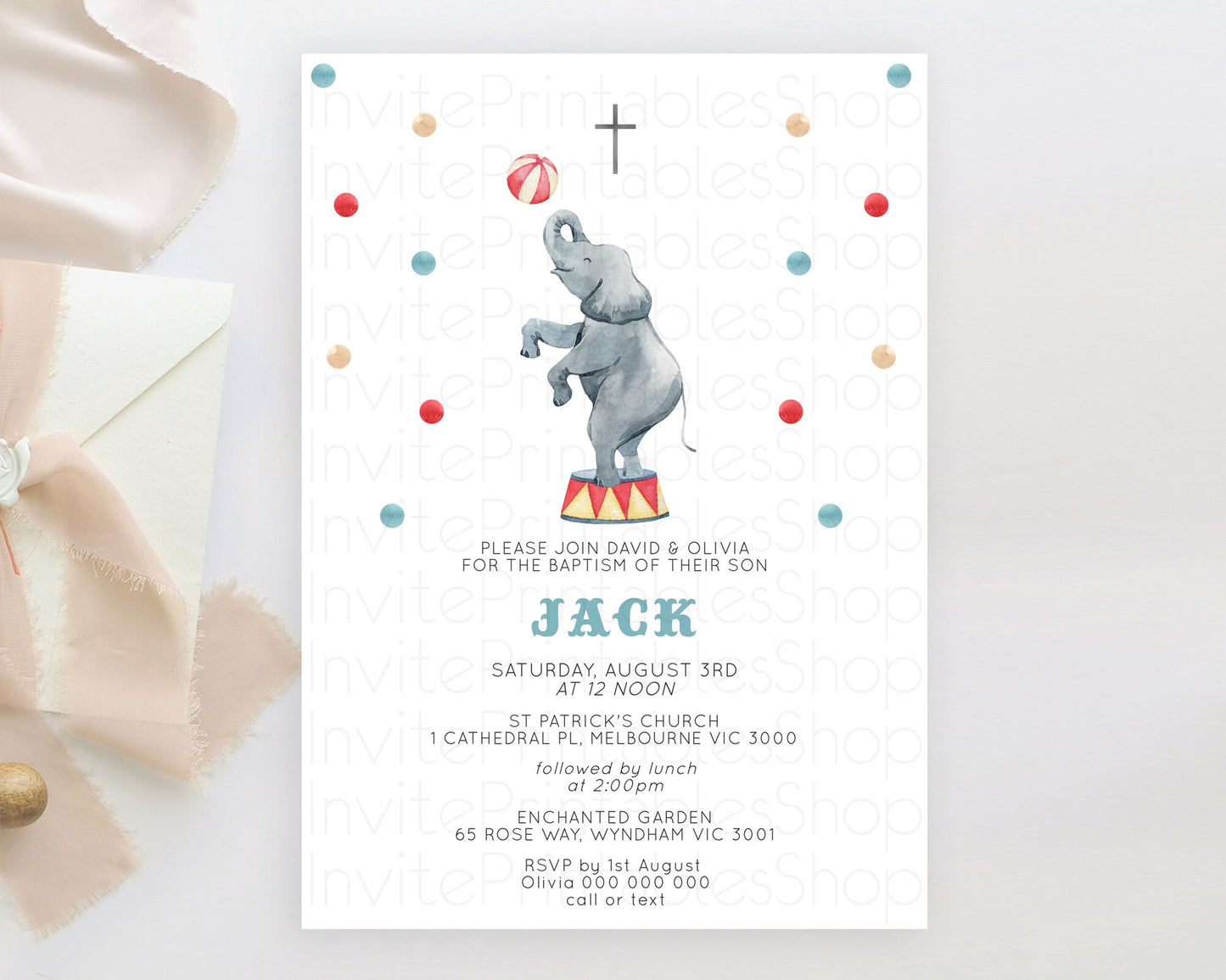 Circus Baptism Invitation Carnival Baptism 1st Birthday Invitation Clown Circus Lion Christening Invitation Circus Tent Elephant D10461